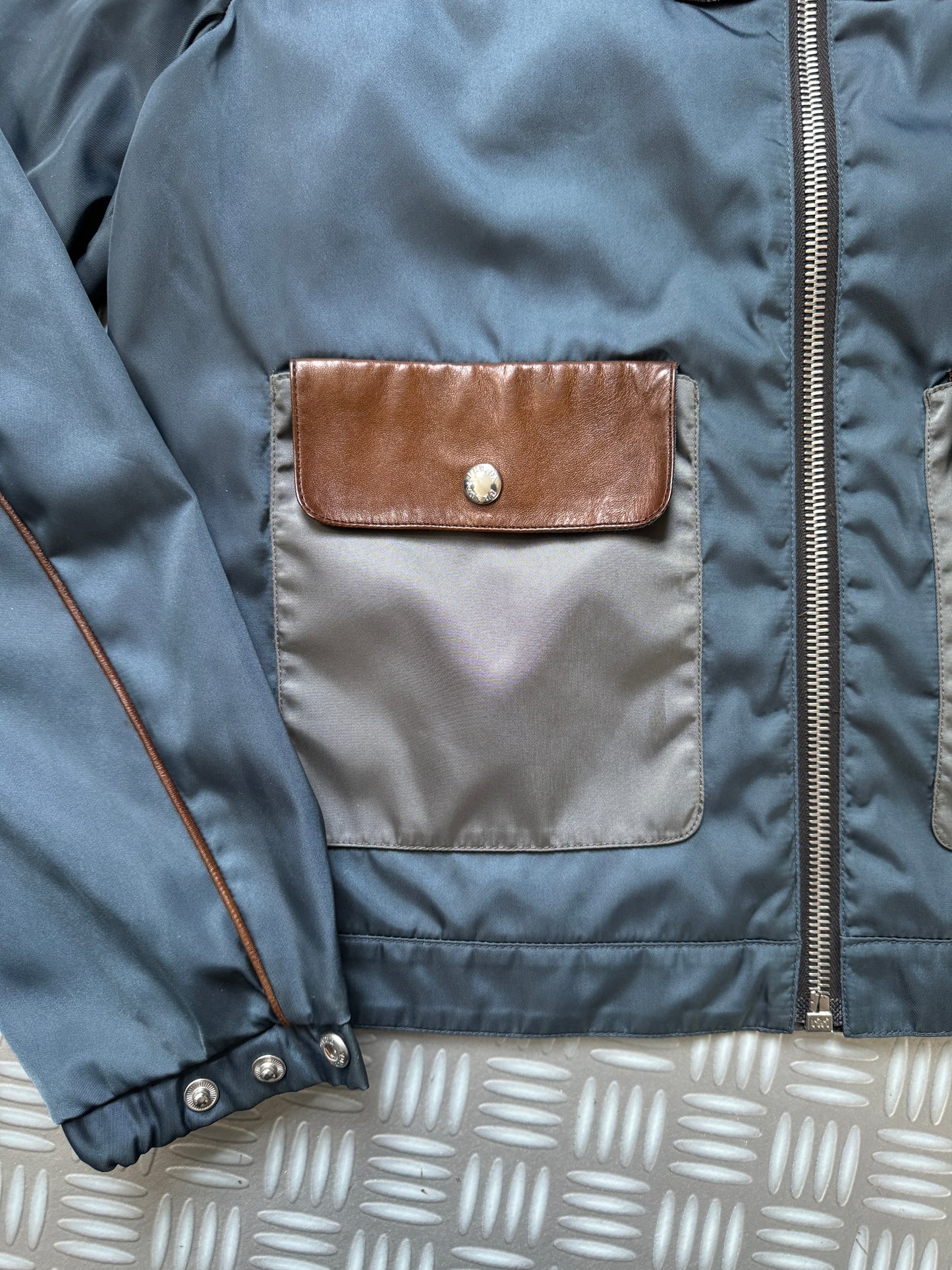 Prada Milano Main Line Concealed Hood Nylon Jacket w/Front Leather Pocket Flaps