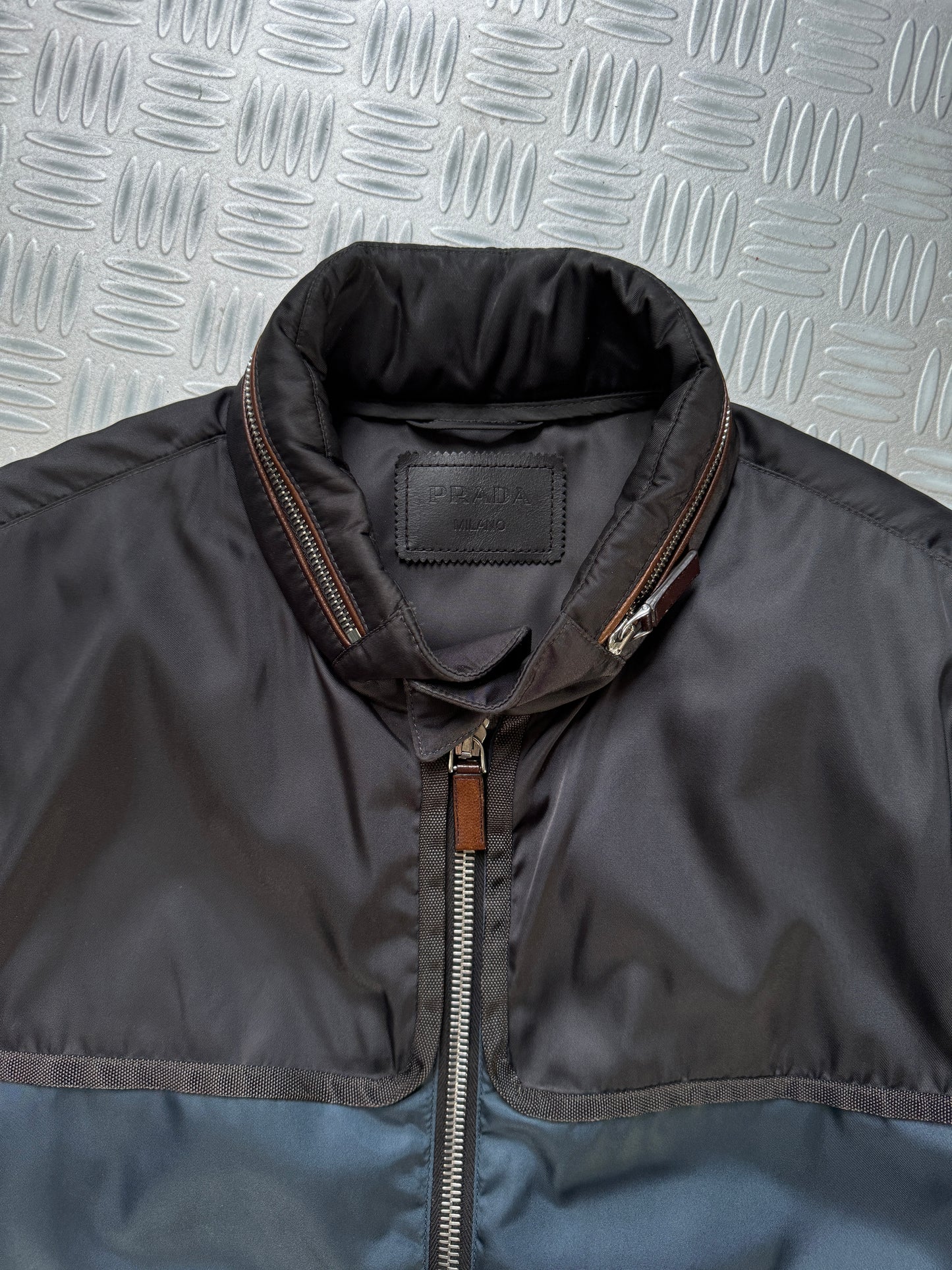 Prada Milano Main Line Concealed Hood Nylon Jacket w/Front Leather Pocket Flaps