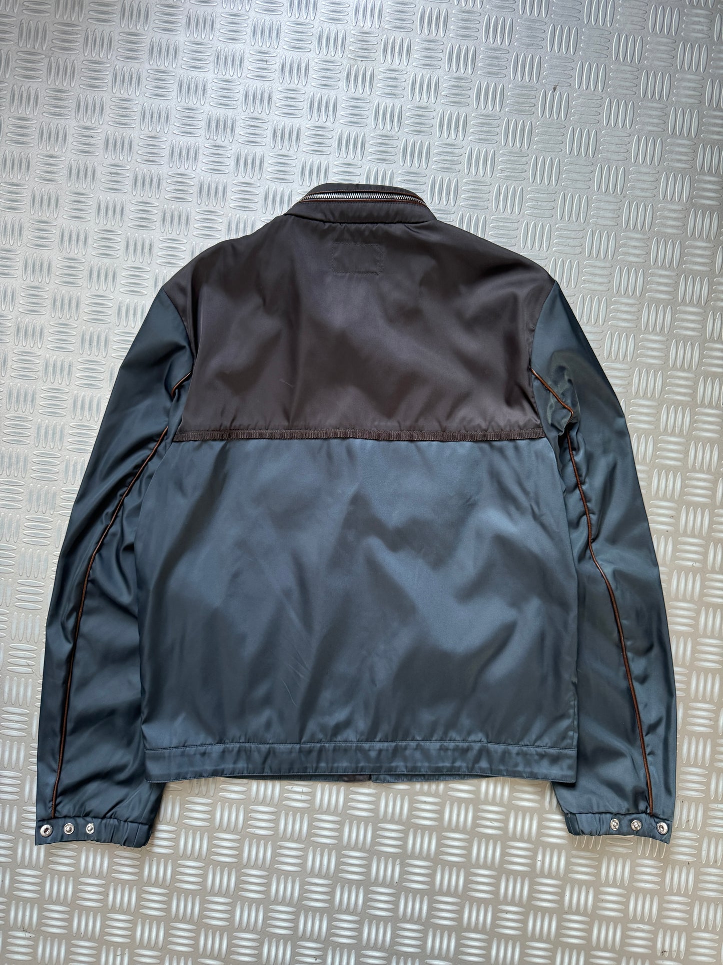 Prada Milano Main Line Concealed Hood Nylon Jacket w/Front Leather Pocket Flaps