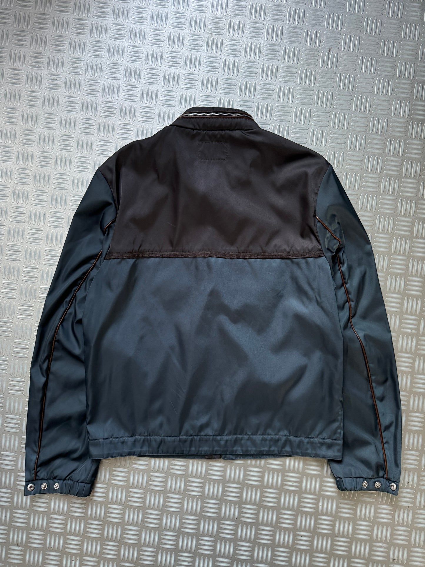 Prada Milano Main Line Concealed Hood Nylon Jacket w/Front Leather Pocket Flaps
