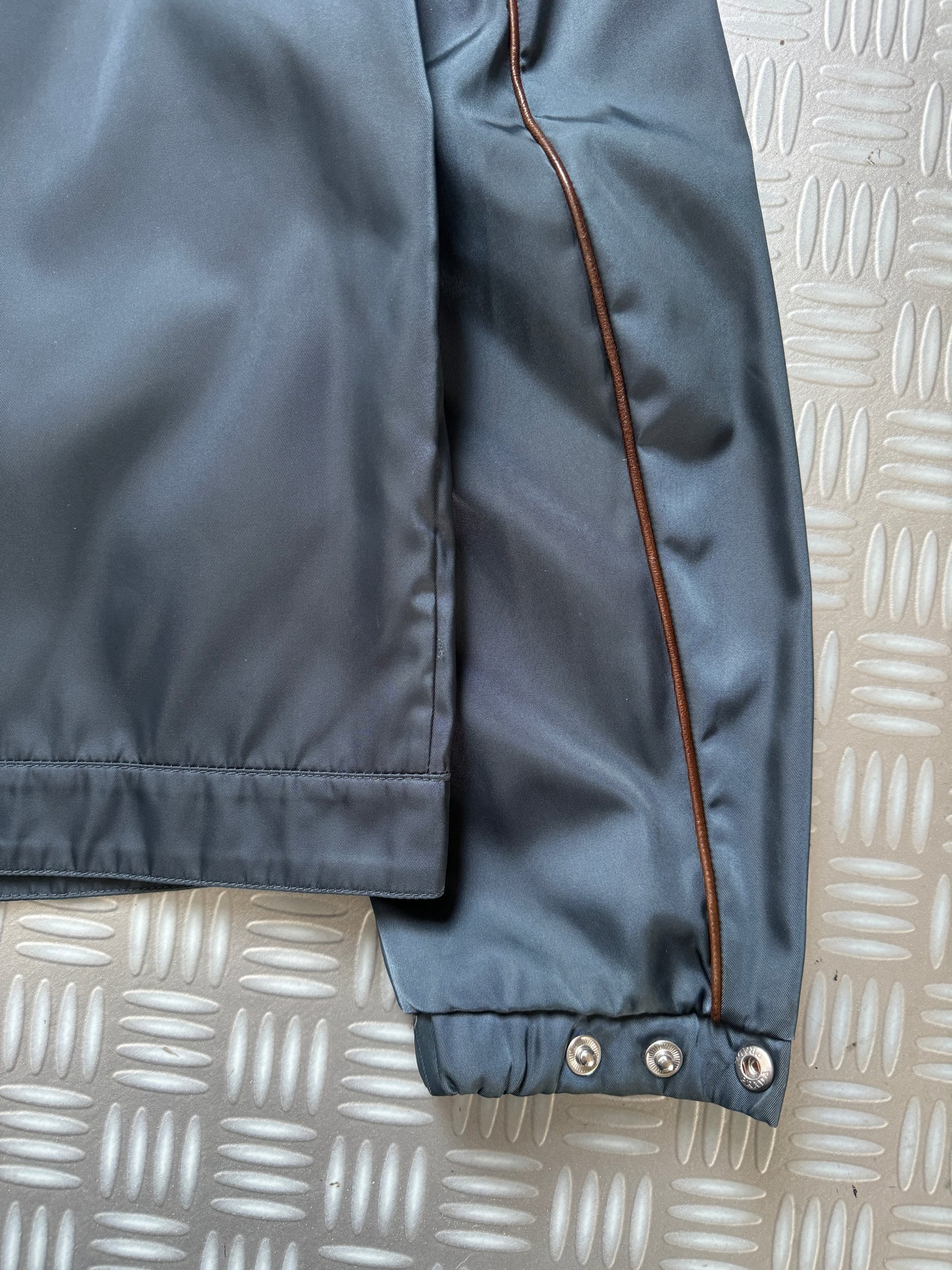Prada Milano Main Line Concealed Hood Nylon Jacket w/Front Leather Pocket Flaps