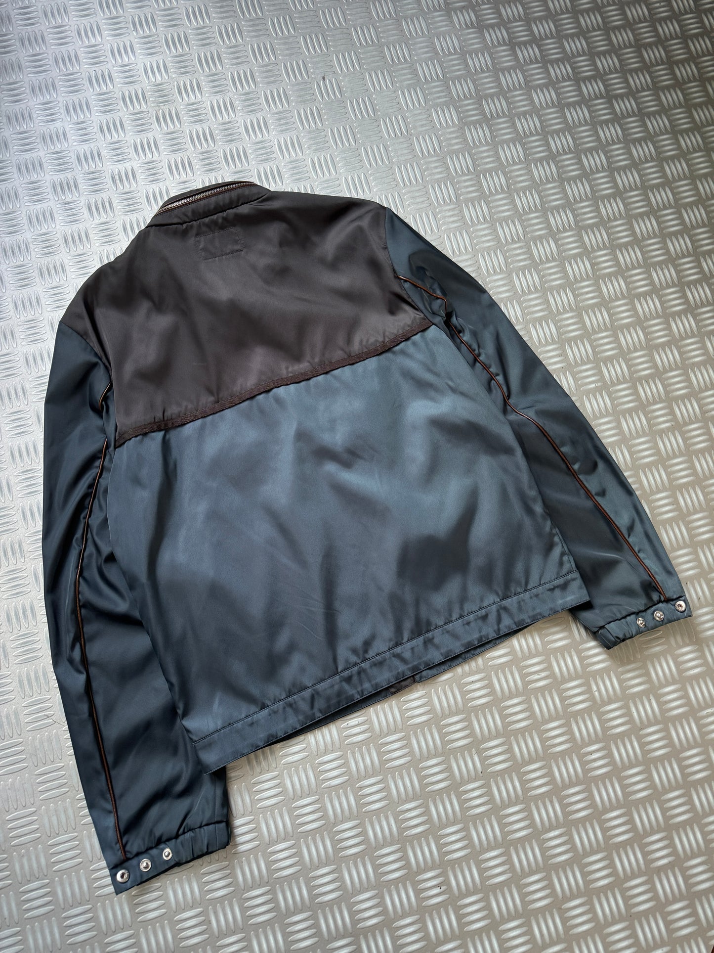 Prada Milano Main Line Concealed Hood Nylon Jacket w/Front Leather Pocket Flaps