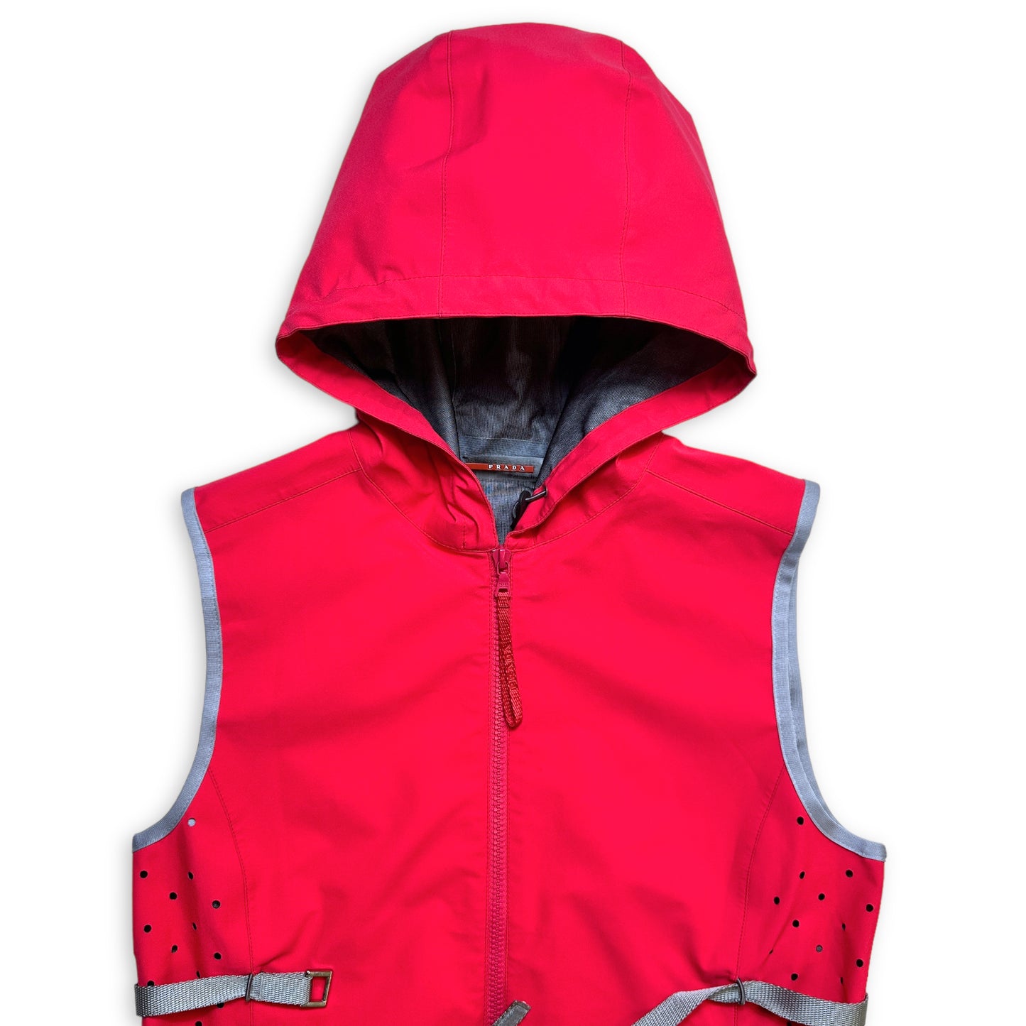 SS00' Prada Bright Fluorescent Pink Hooded Vest & Skirt Set - Womens 6-8