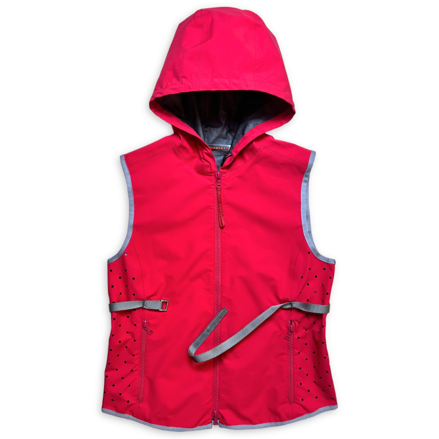 SS00' Prada Bright Fluorescent Pink Hooded Vest & Skirt Set - Womens 6-8