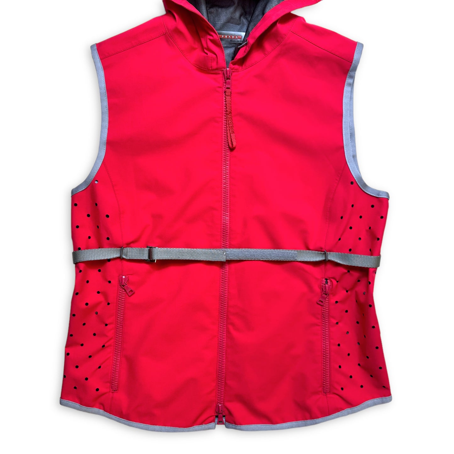 SS00' Prada Bright Fluorescent Pink Hooded Vest & Skirt Set - Womens 6-8