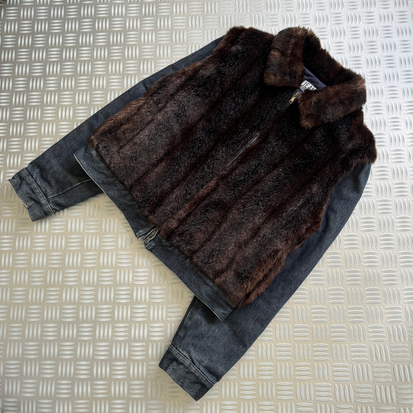 Early 2000's Iceberg Faux Fur Body Denim Jacket - Small