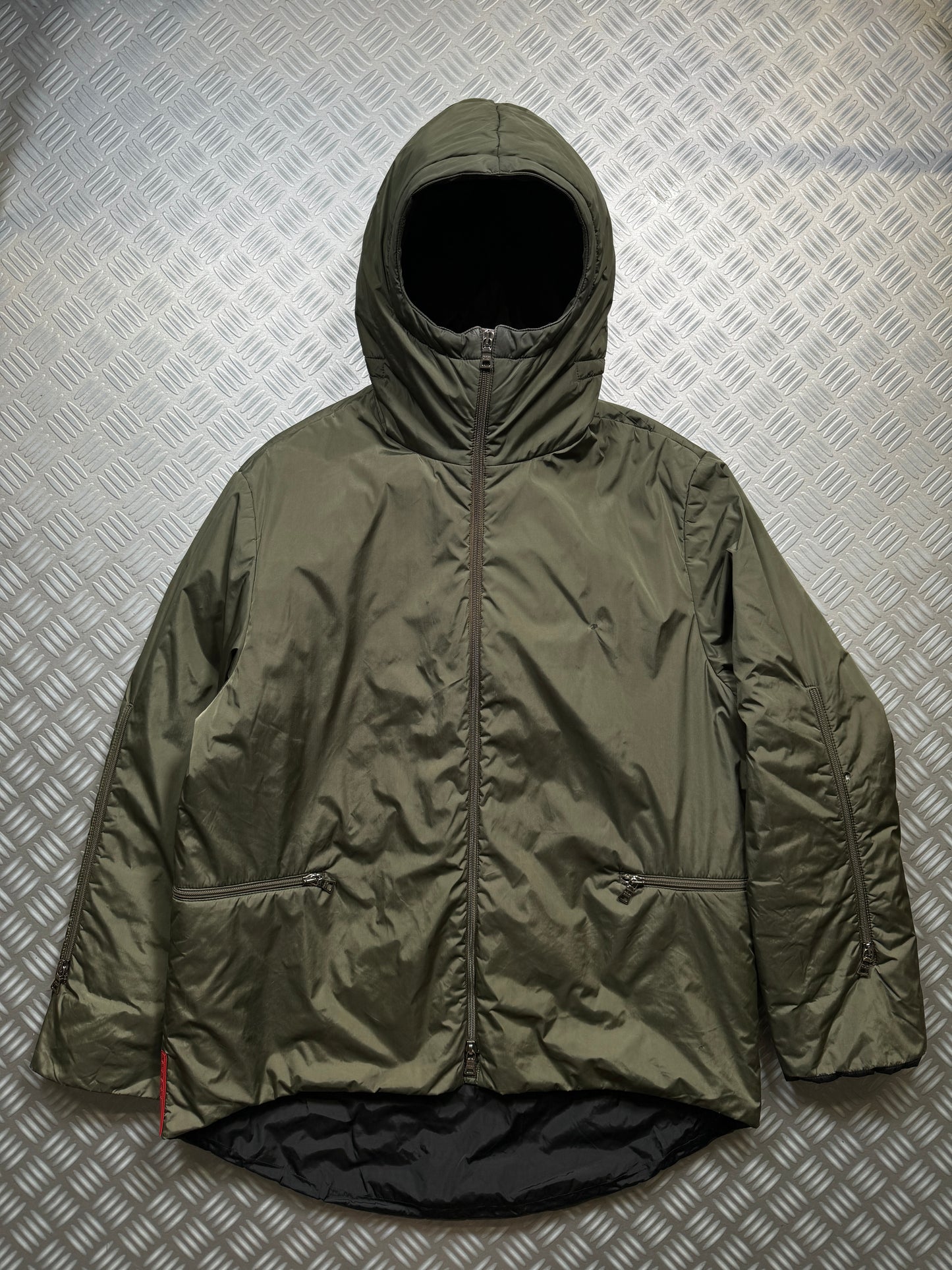 AW99' Prada Sport Khaki 2in1 Technical Padded Jacket/Tri-Harness Bag