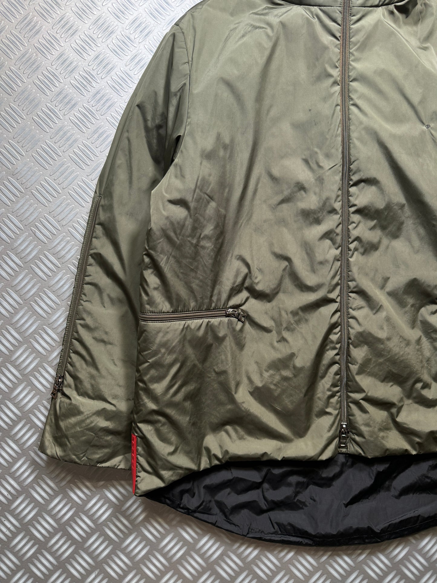 AW99' Prada Sport Khaki 2in1 Technical Padded Jacket/Tri-Harness Bag
