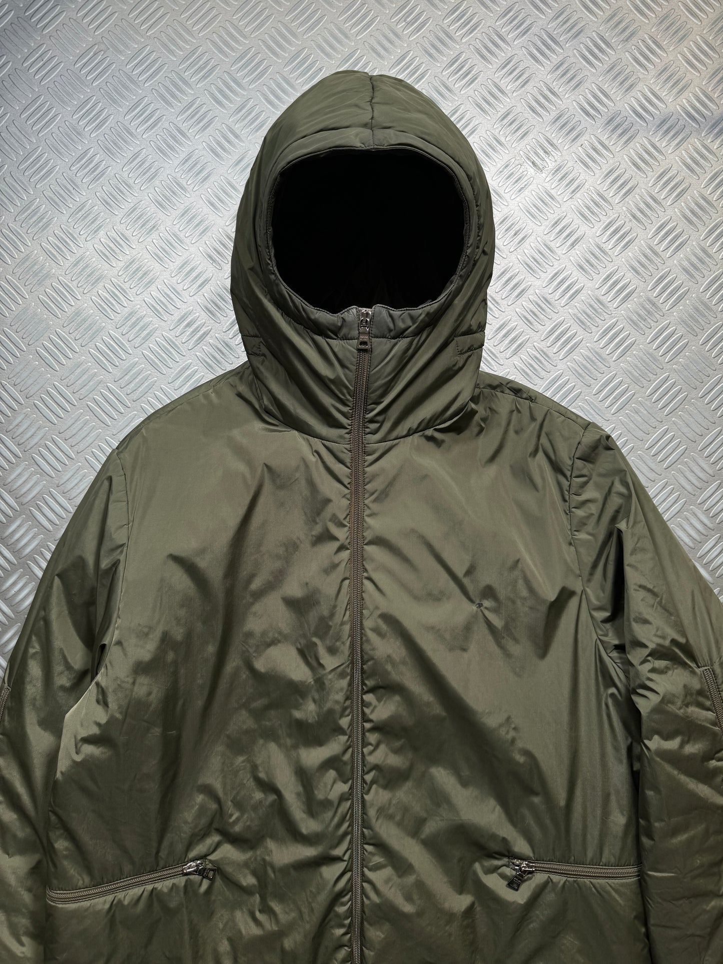 AW99' Prada Sport Khaki 2in1 Technical Padded Jacket/Tri-Harness Bag