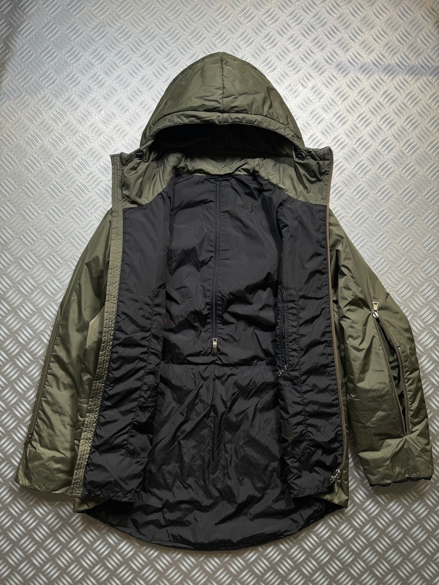 AW99' Prada Sport Khaki 2in1 Technical Padded Jacket/Tri-Harness Bag