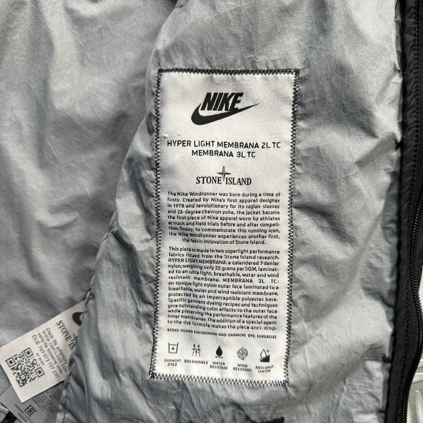 Stone Island x Nike Hyper-Light Membrana 2L TC Windrunner Jet Black Sample Jacket - Large