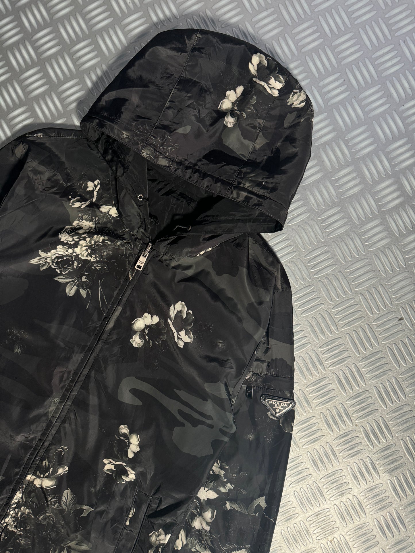 Prada Mainline Reversible Camo/Flowers Print Nylon Jacket