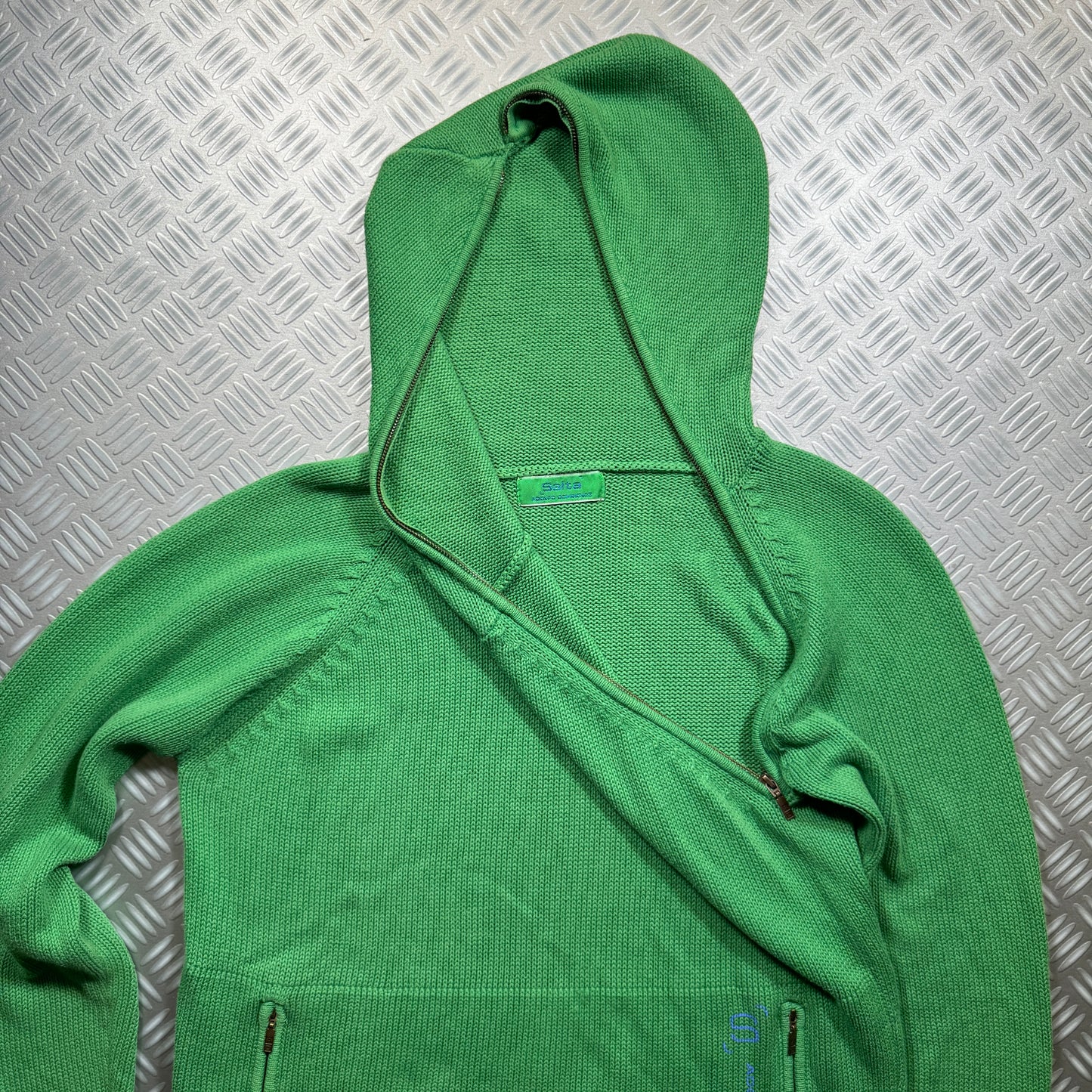 Adolfo Dominguez Knitted Full-Zip Green Hoodie - Large