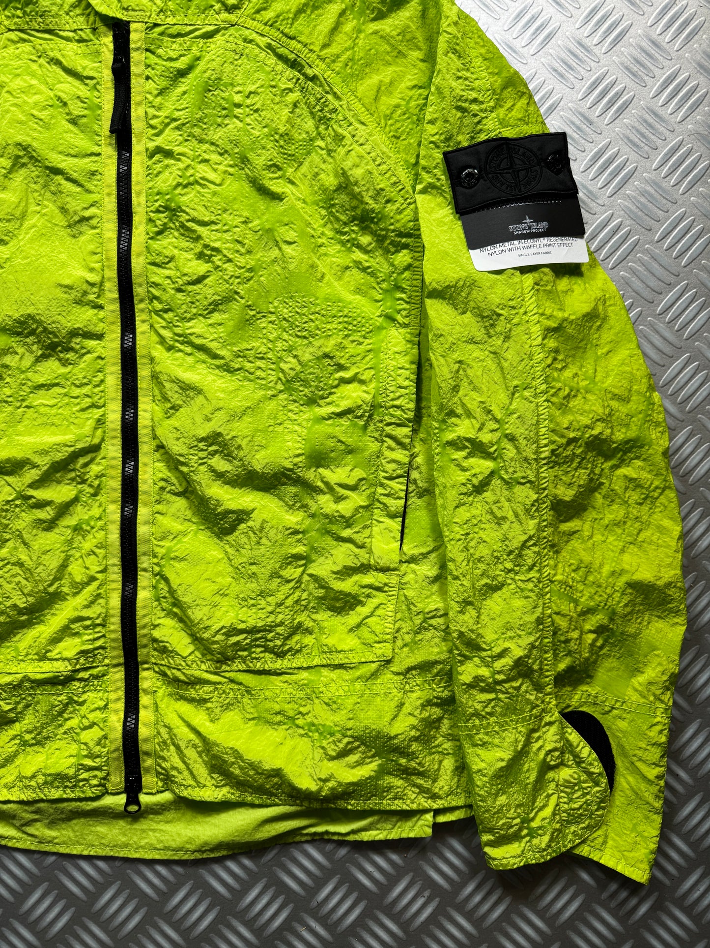 SS22' Stone Island Shadow Project Green Waffle Print Econyl Nylon Metal Jacket - Medium / Large