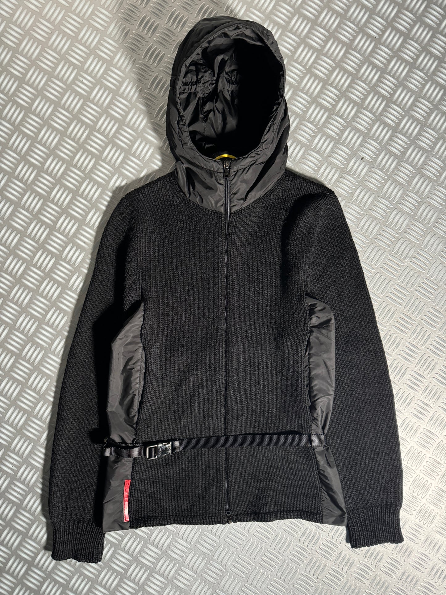 Early 2000's Prada Sport Jet Black Padded Nylon/Knit Zipped Jacket - Small