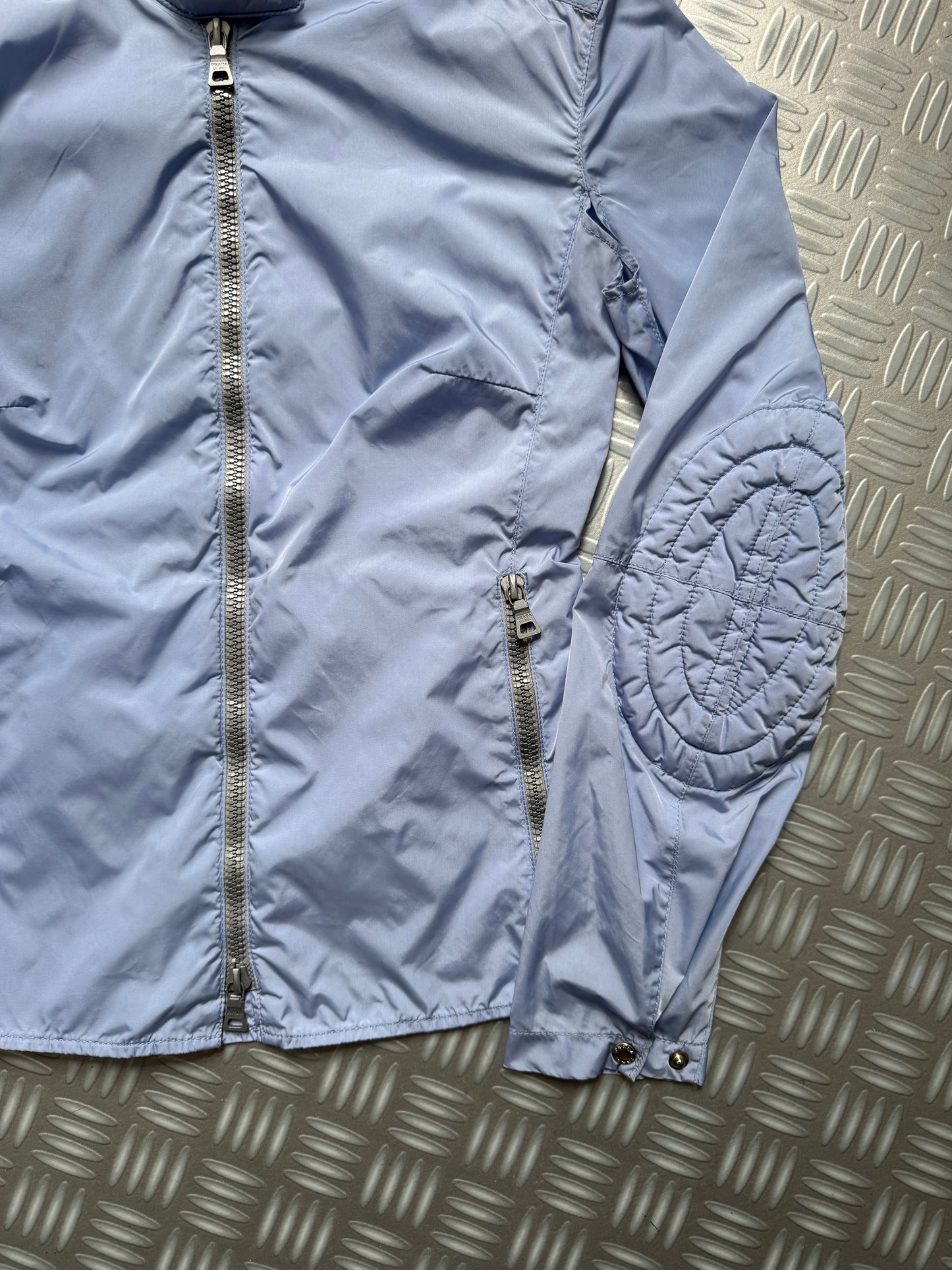 SS00' Prada Sport Baby Blue Nylon Padded Biker Jacket