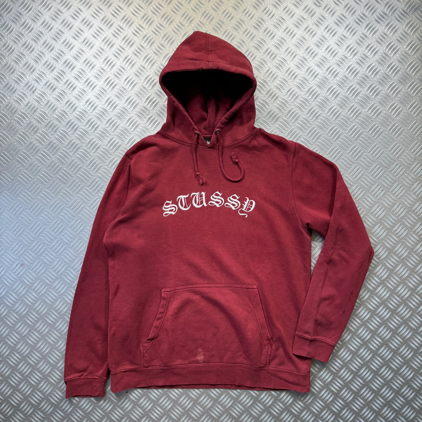 Early 2000's Stüssy Spellout Burgundy Hoodie - Medium / Large