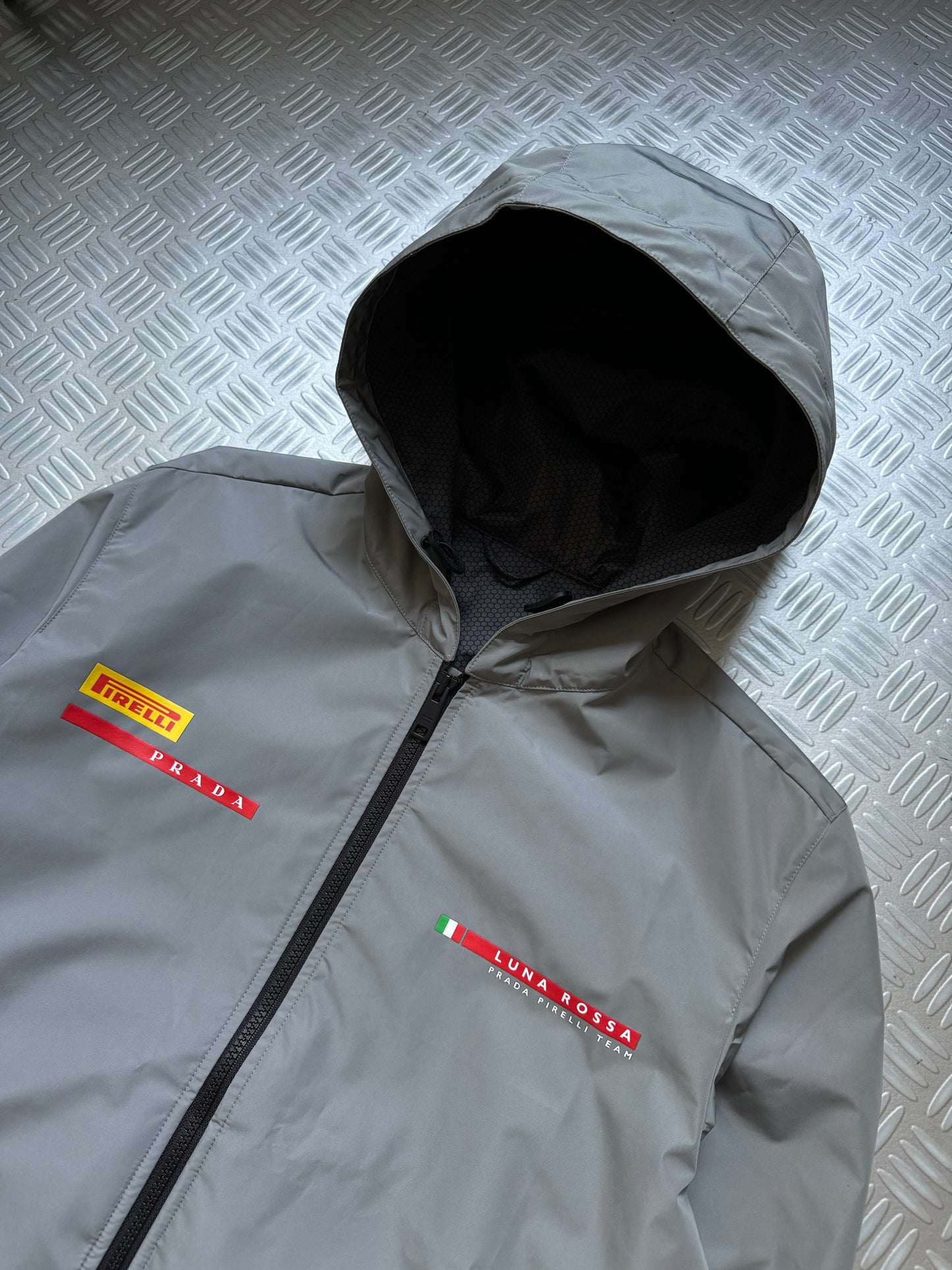 Prada Luna Rossa Metallic Grey Waterproof Shell Jacket - Small & Large