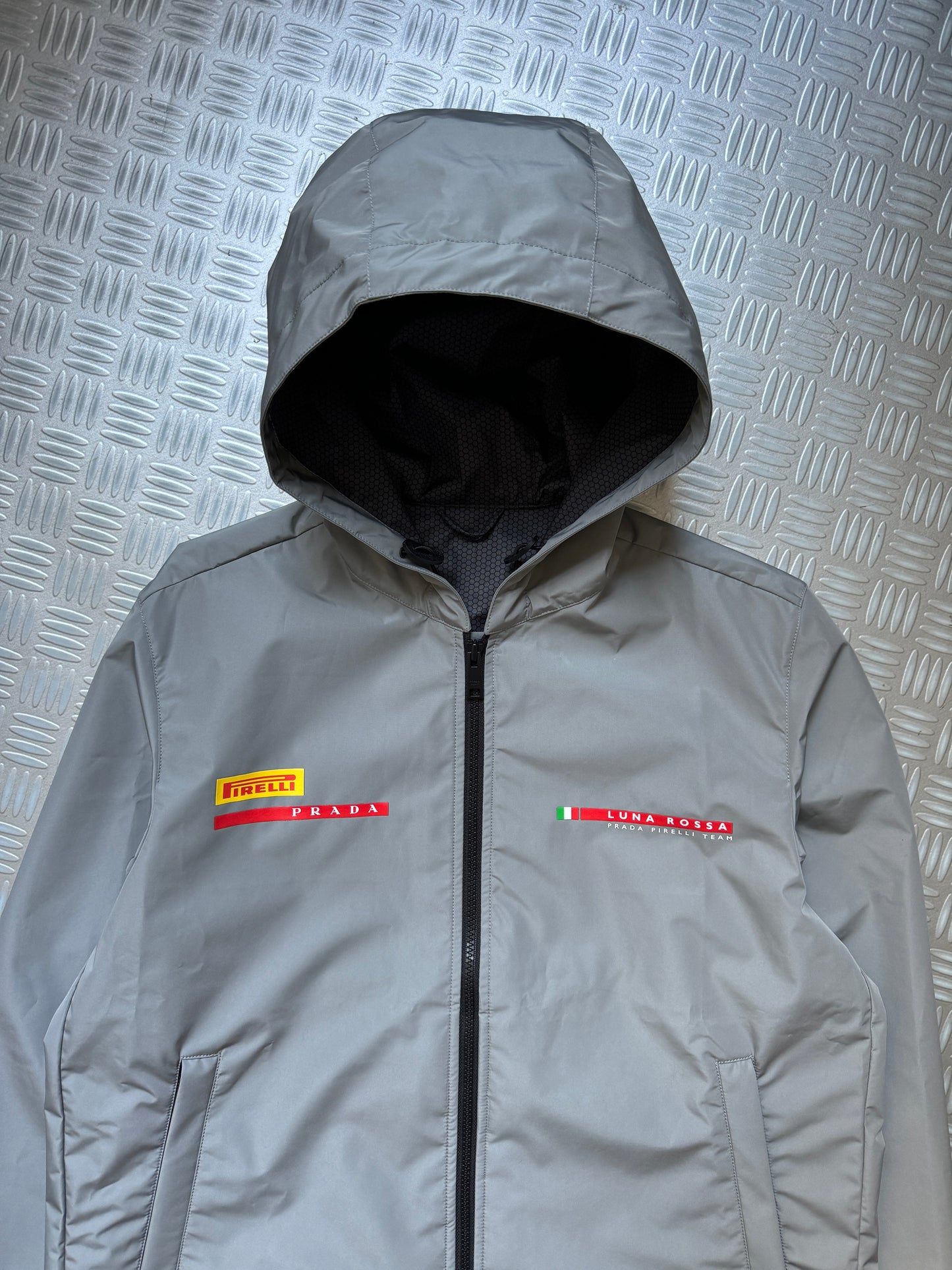 Prada Luna Rossa Metallic Grey Waterproof Shell Jacket - Small & Large