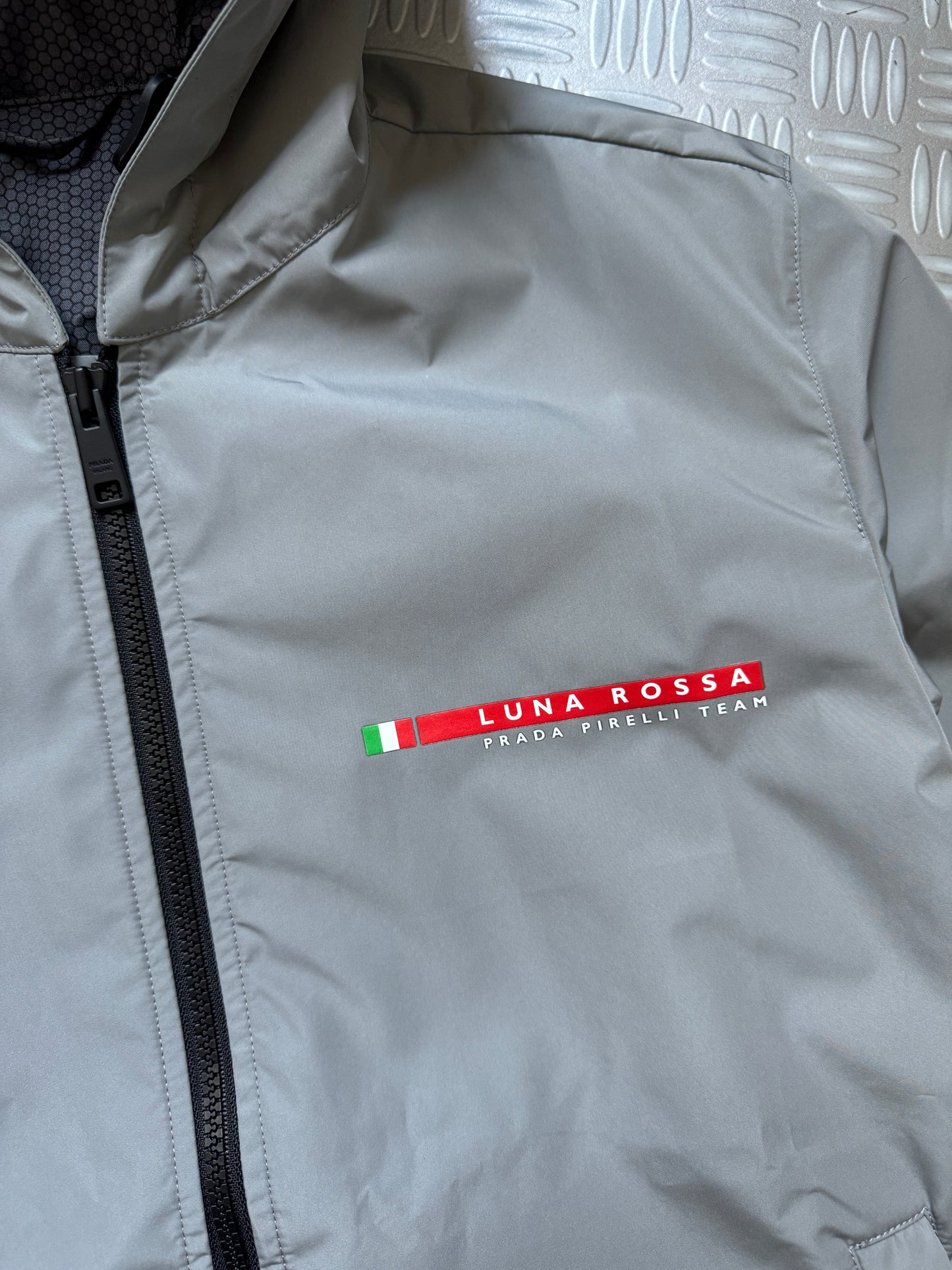 Prada Luna Rossa Metallic Grey Waterproof Shell Jacket - Small & Large