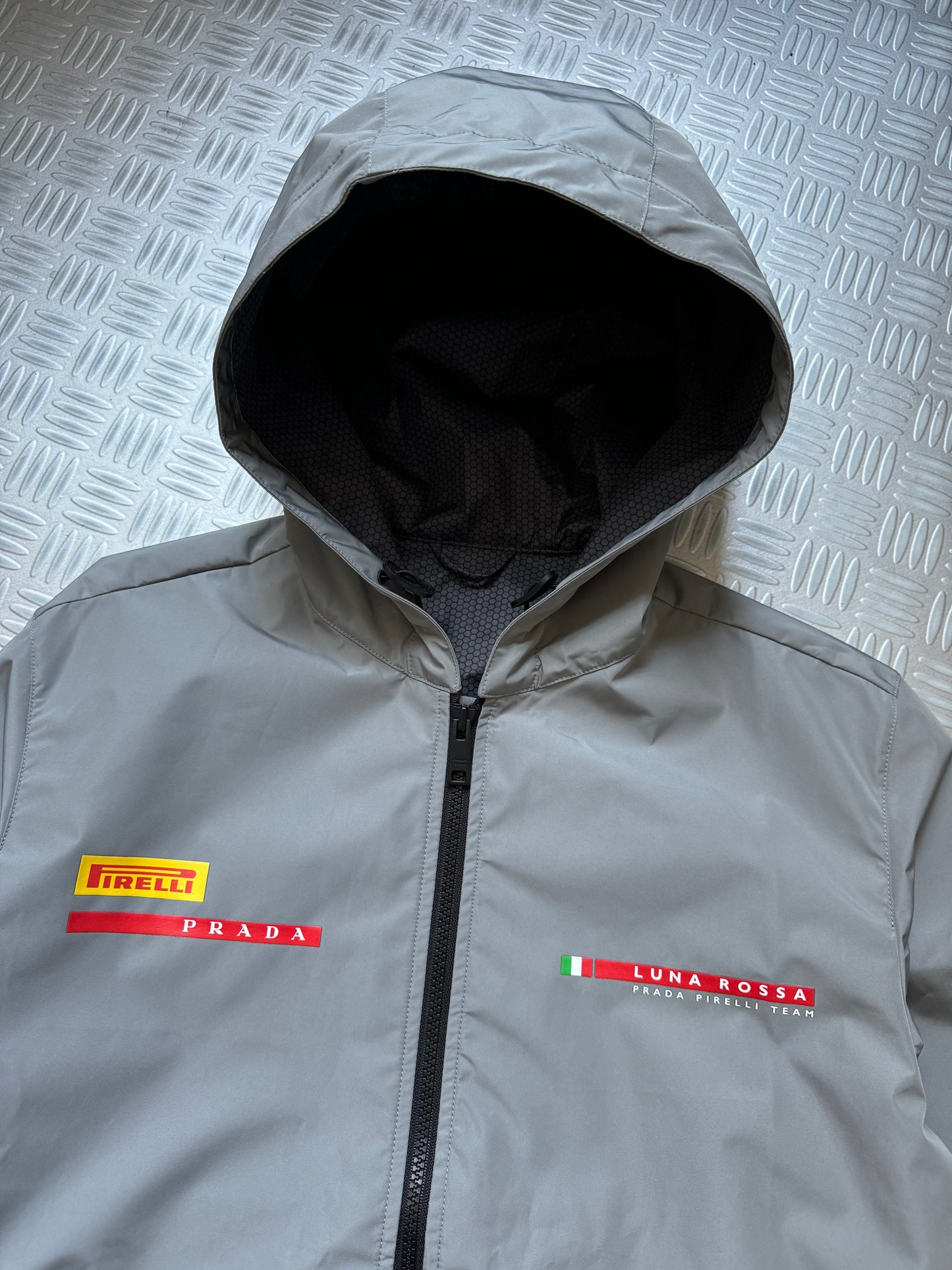 Prada Luna Rossa Metallic Grey Waterproof Shell Jacket - Small & Large