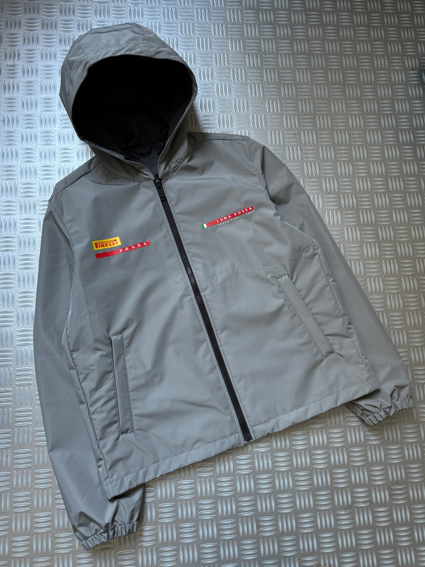 Prada Luna Rossa Metallic Grey Waterproof Shell Jacket - Small & Large