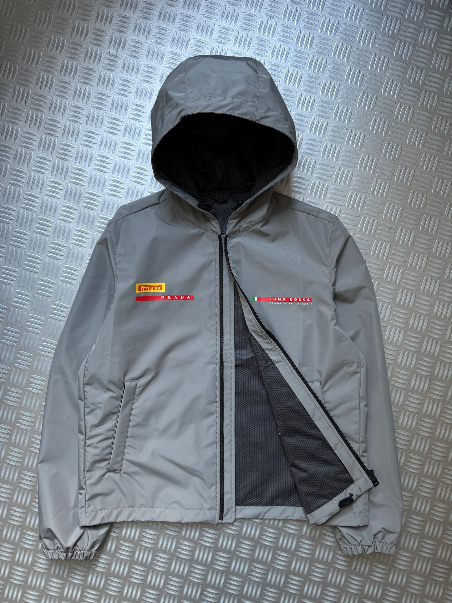 Prada Luna Rossa Metallic Grey Waterproof Shell Jacket - Small & Large