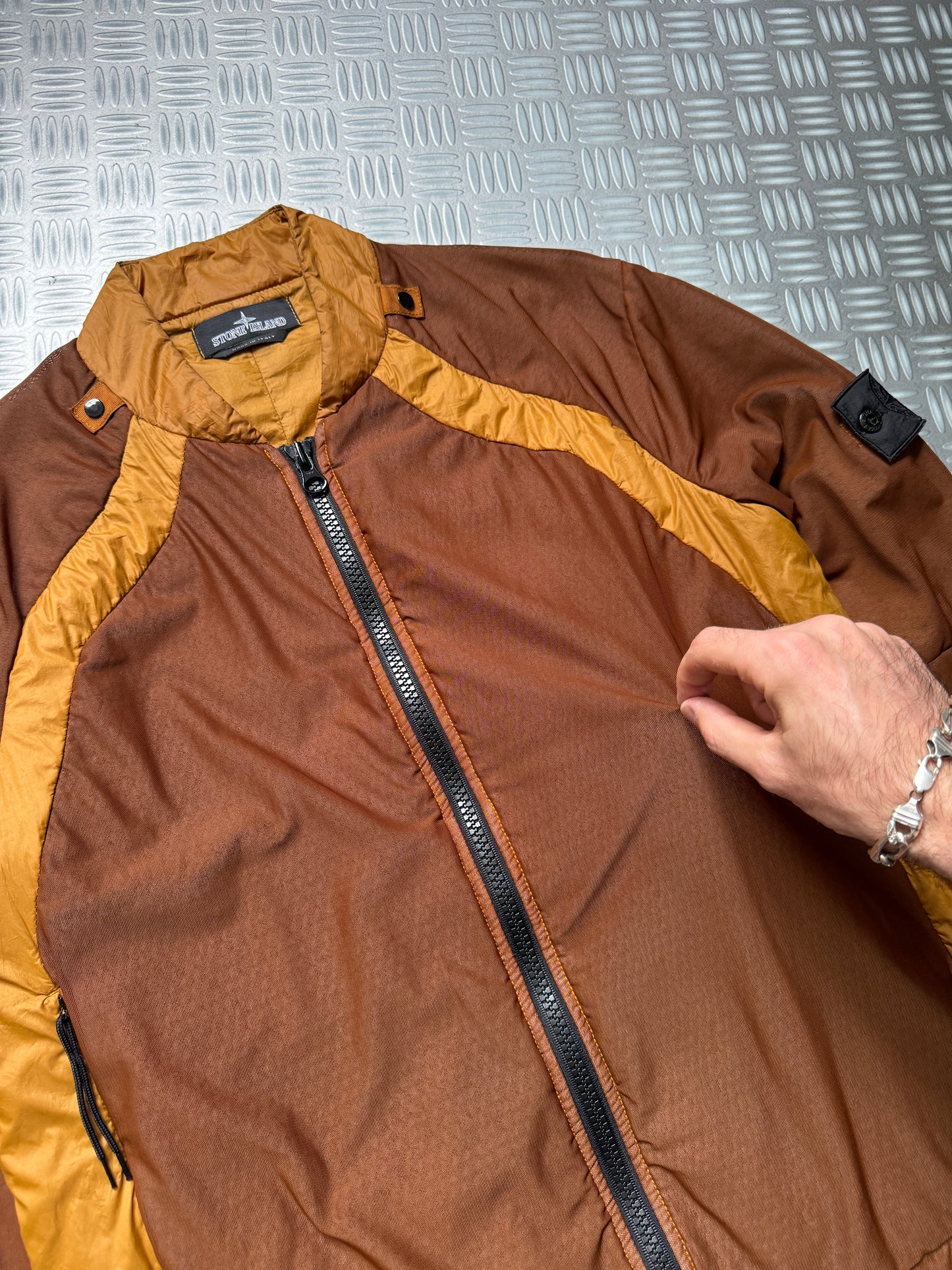 Stone Island Shadow Project Burnt Orange Outer Honeycomb Mesh Layer Panelled Jacket