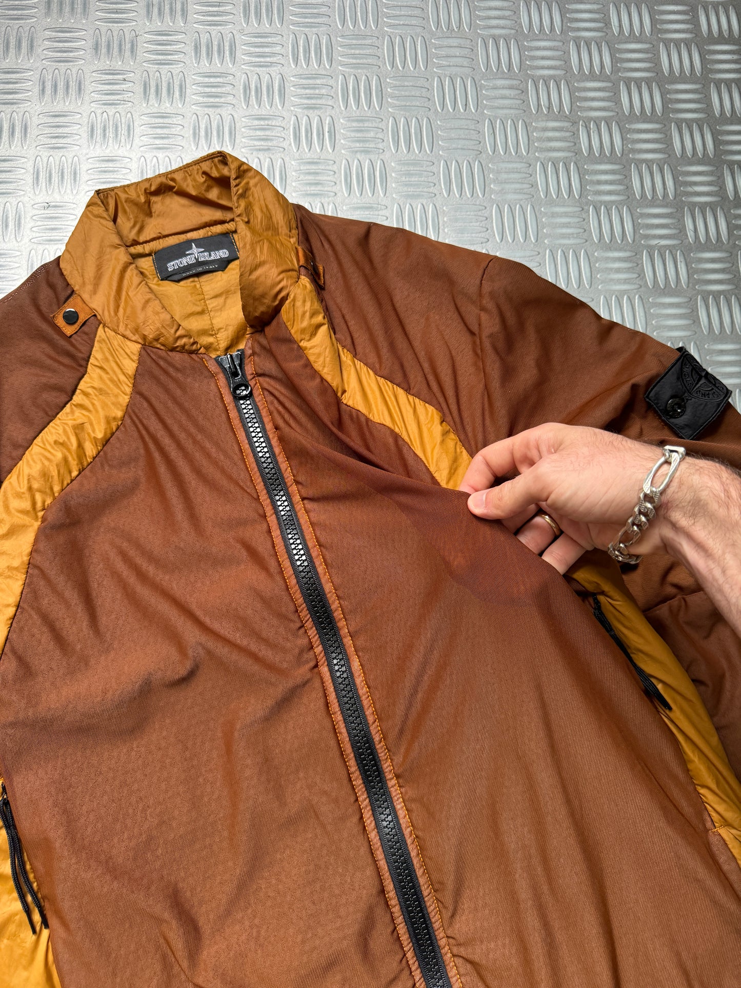 Stone Island Shadow Project Burnt Orange Outer Honeycomb Mesh Layer Panelled Jacket