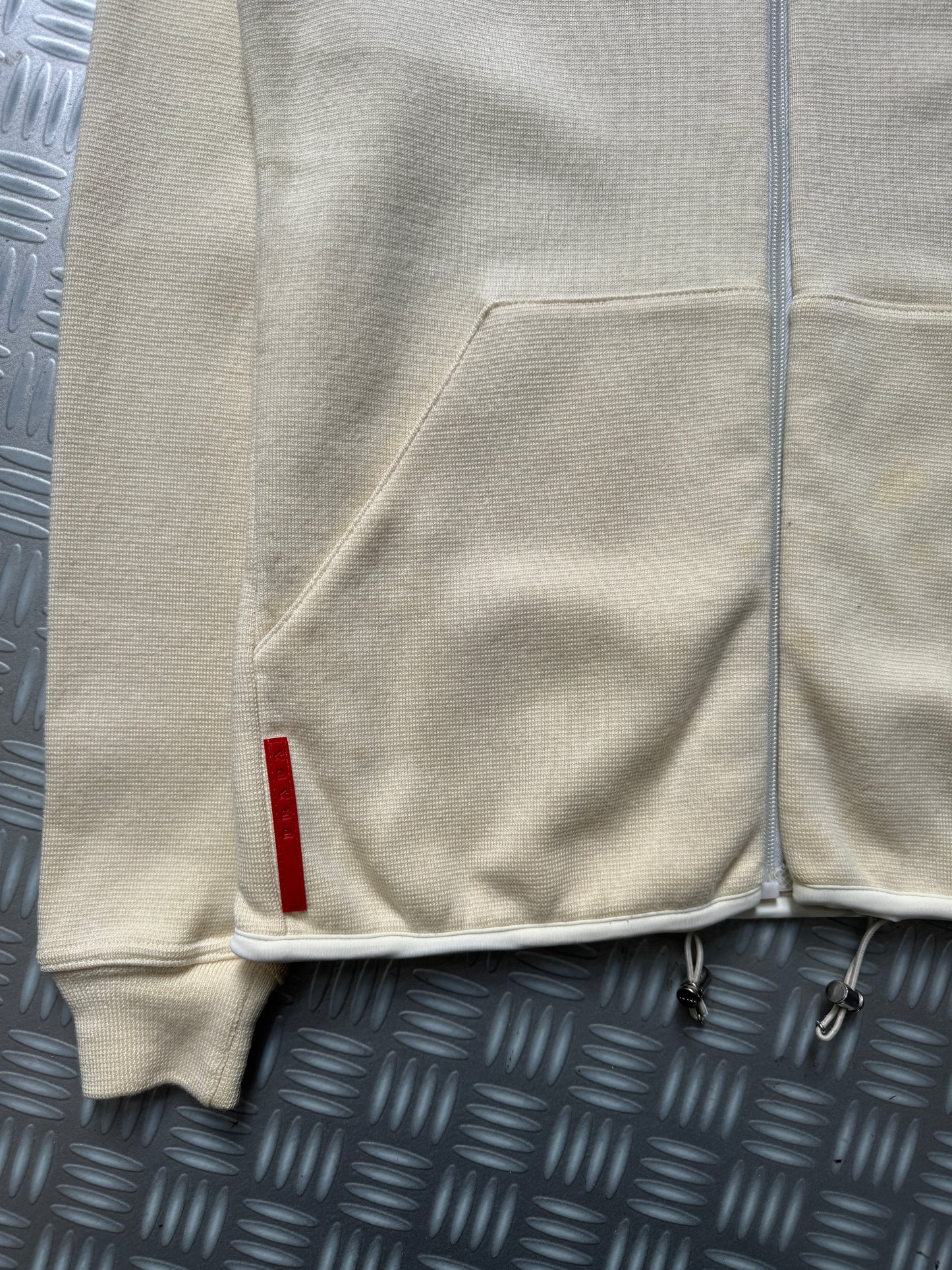 Early 2000's Prada Sport Cream Knitted Zip Hoodie - Womens 8