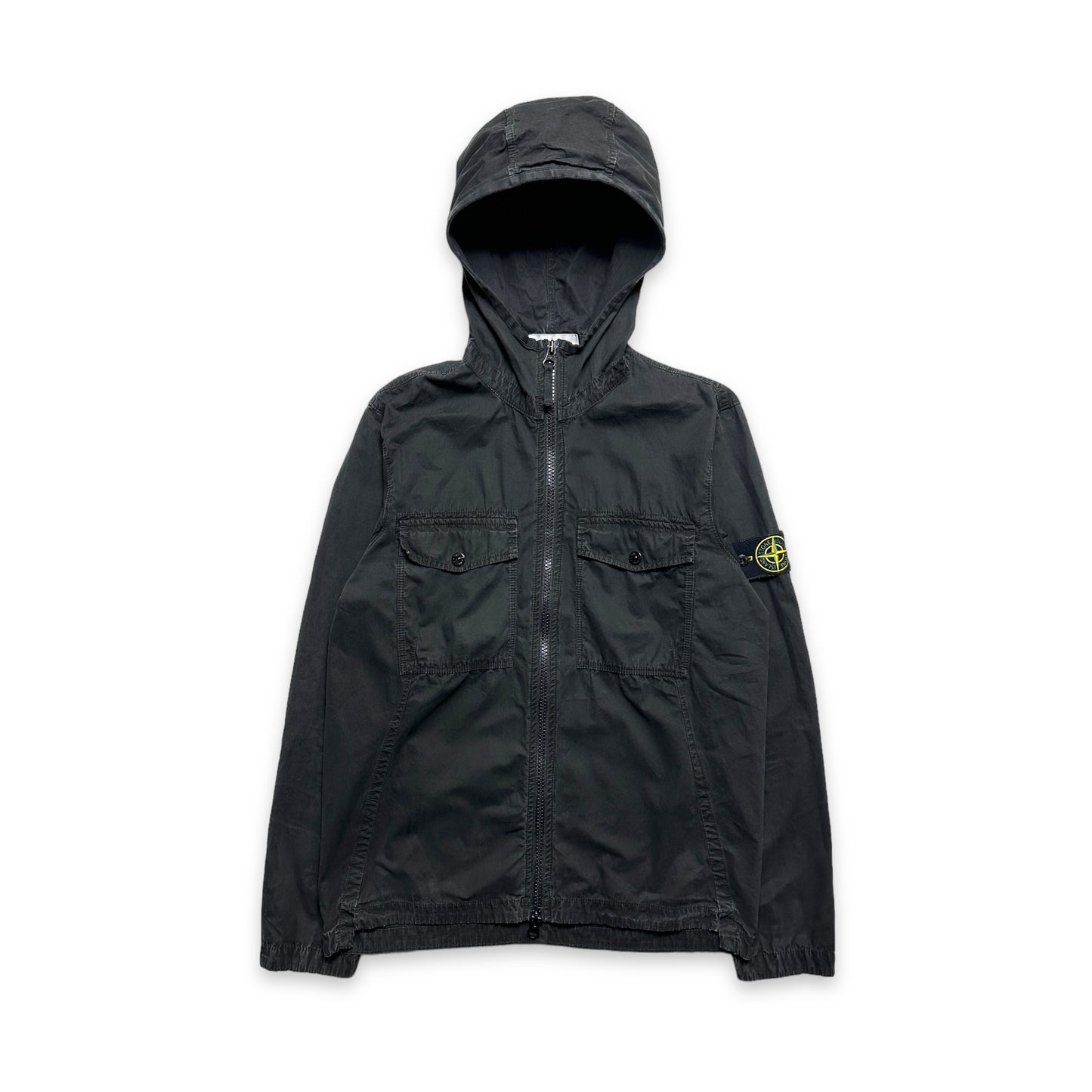 Stone Island ブラック ダブル ポケット フード付き オーバーシャツ - S