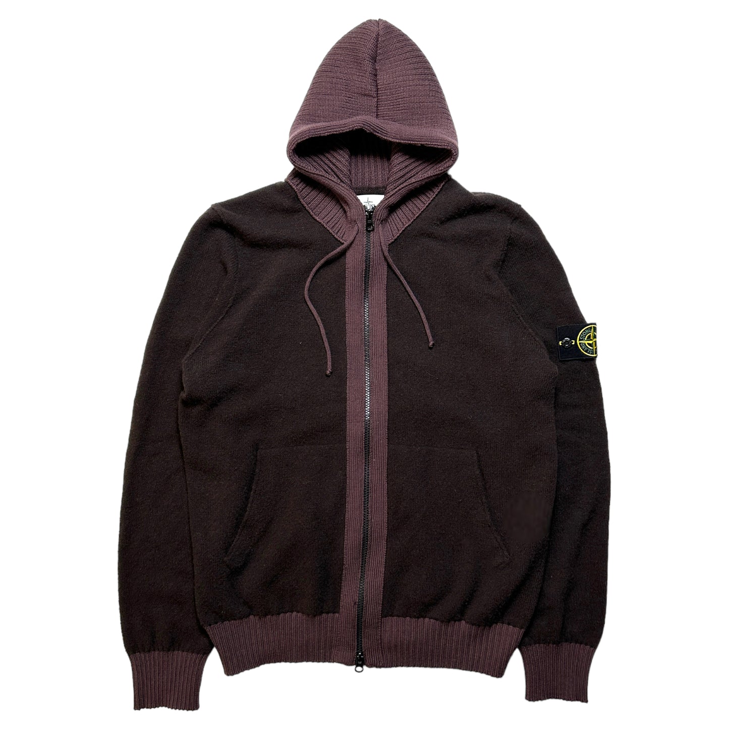 Early 2000's Stone Island Burgundy Knitted Hoodie - Medium / Large