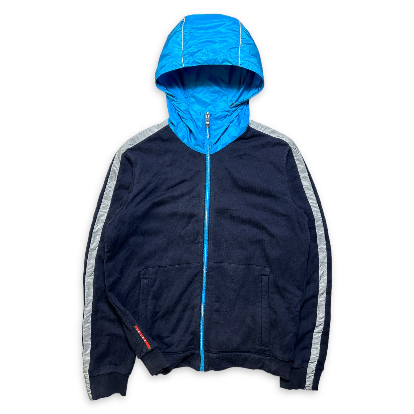 Prada Linea Rossa Nylon/Cotton Split Panel Zipped Hoodie - Medium / Large