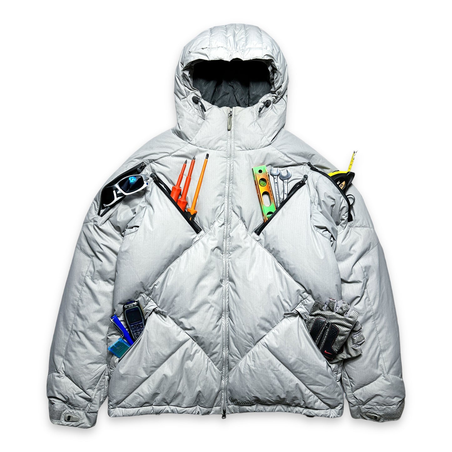 Analog Heavy Duty Light Grey Taped Zip Multi Pocket Down Jacket