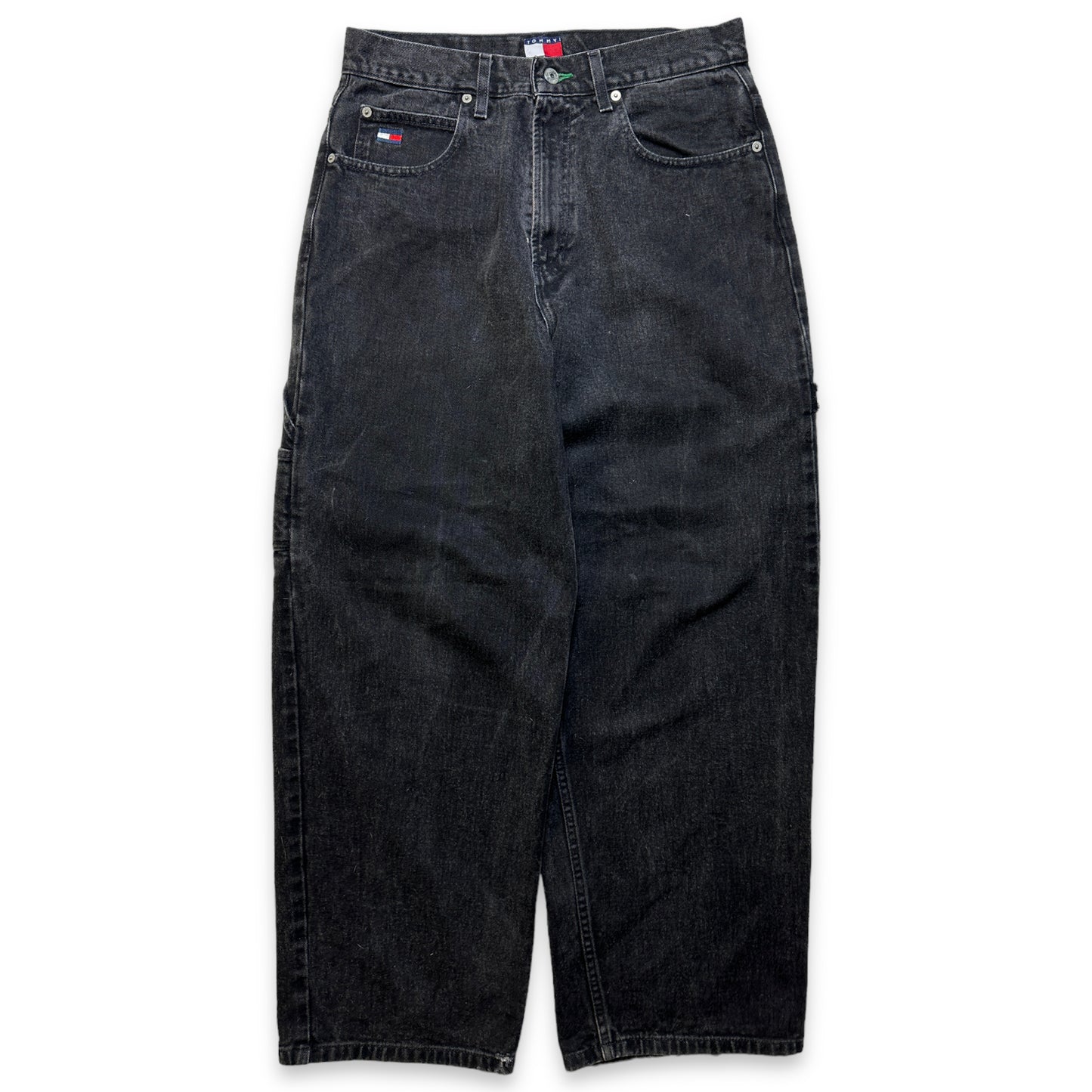 Début des années 2000 Tommy Hilfiger Washed Black Baggy Denim - Taille 32 »
