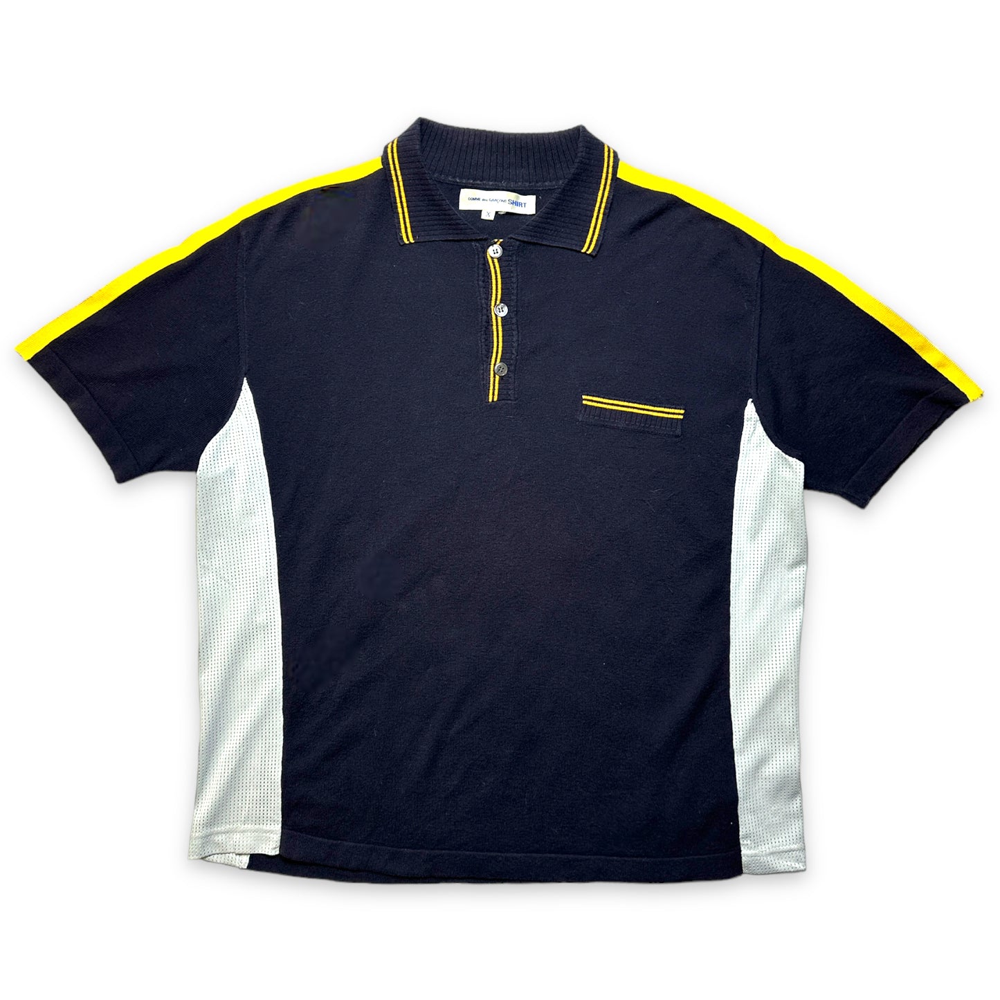 Comme Des Garcons SHIRT Panelled Knit Polo Top - Medium / Large