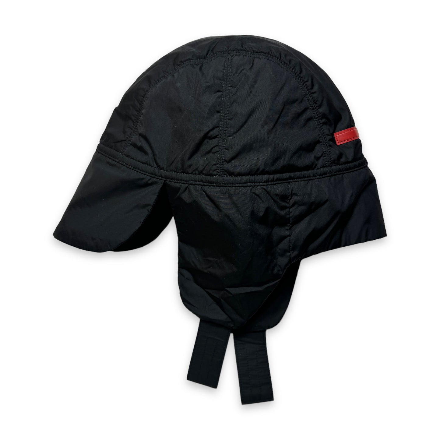 Casquette de vol rembourrée en nylon noir jet Prada du début des années 2000