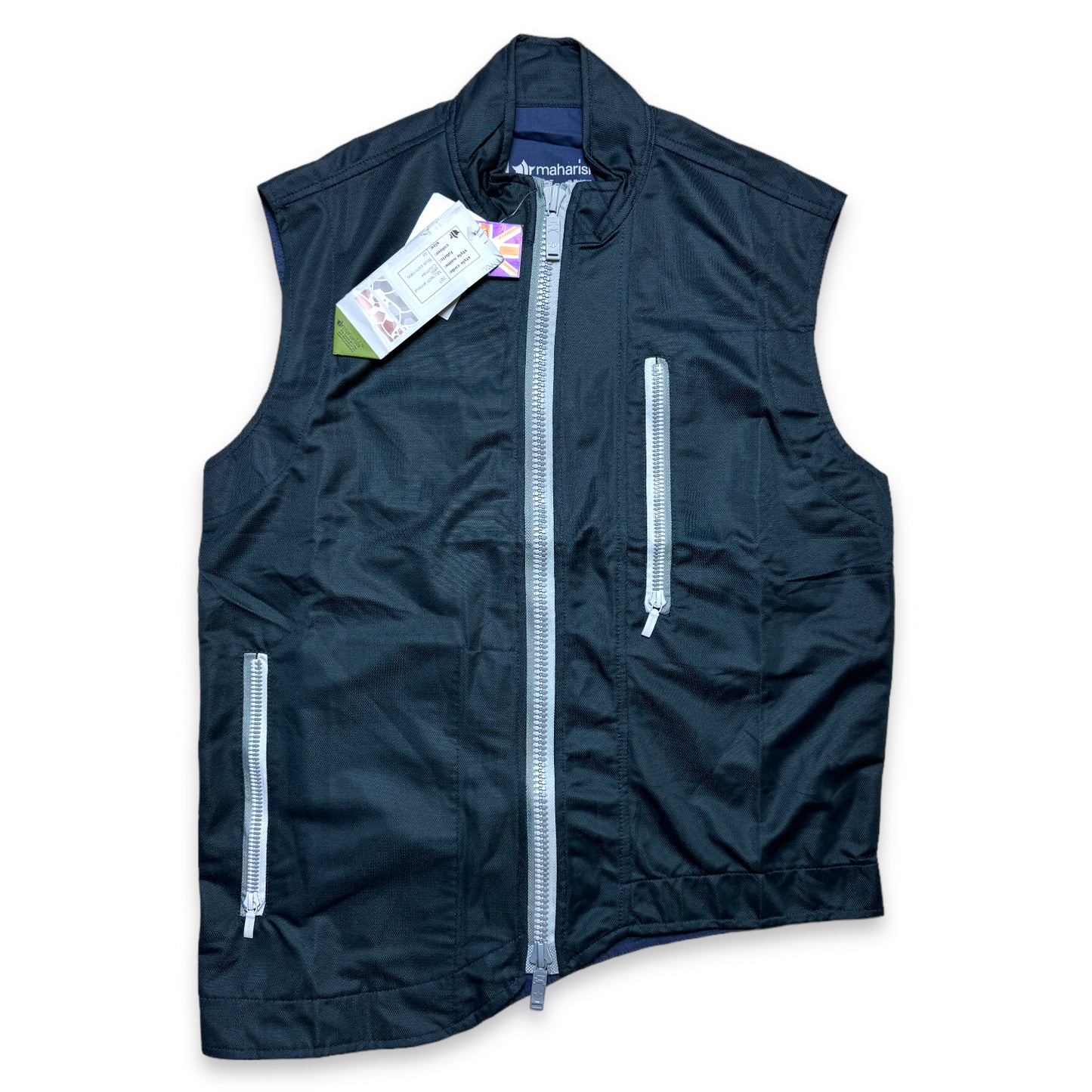 Gilet asymétrique Maharishi Midnight Navy Fine Mesh de la fin des années 1990