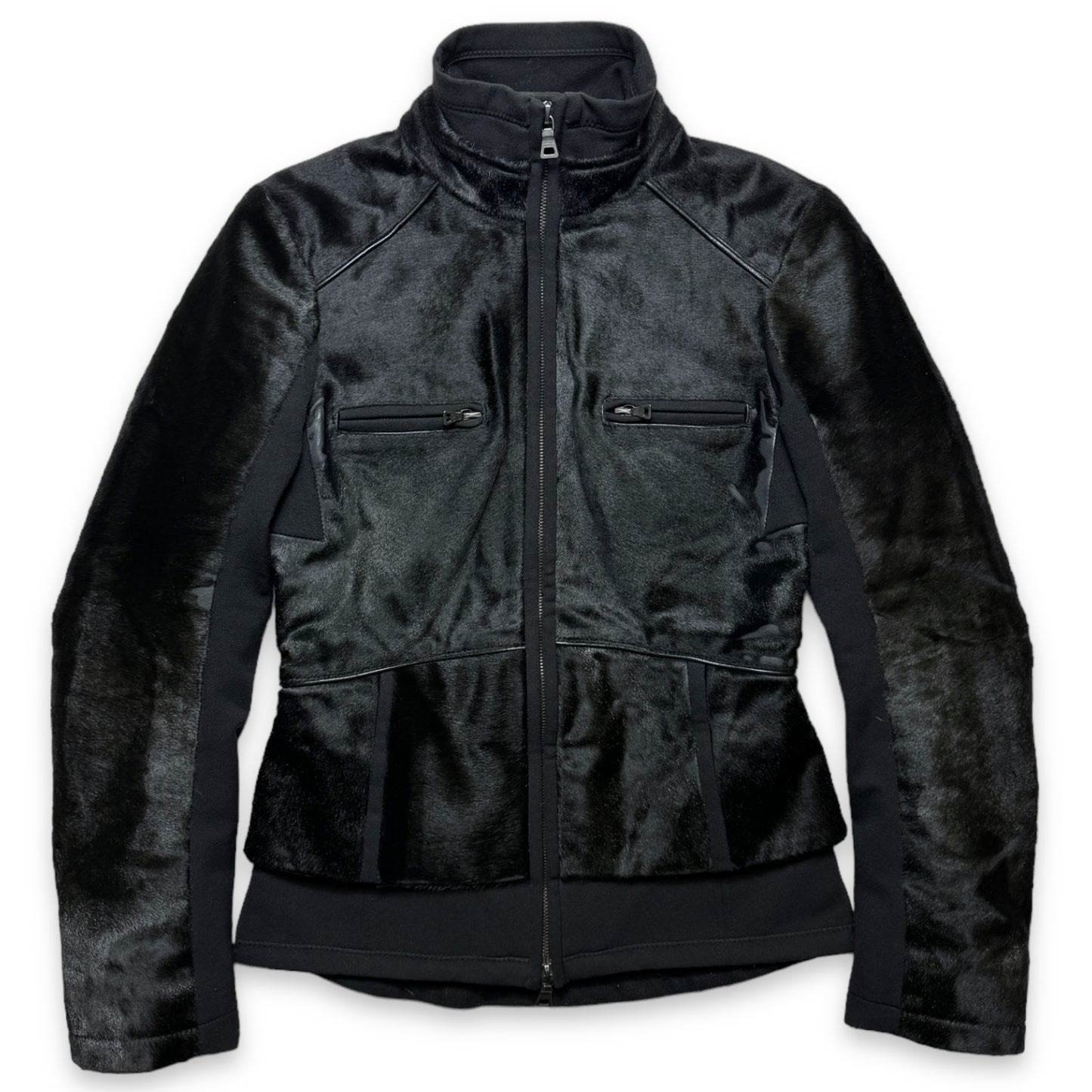 Début des années 2000 Prada Mainline Dyed Kid Fur Jet Black Jacket - Femmes 6-8