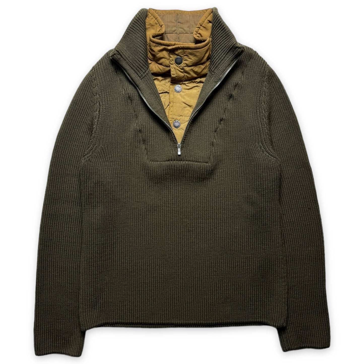 Début des années 2000 CP Company Rembourré Double Couche Encolure Quarter Zip Knit - Petit / Moyen