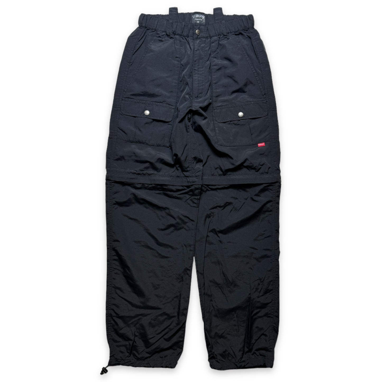 Pantalon cargo Stüssy Jet Black Ripstop 2in1 Zip Off du début des années 2000 - Taille 30"