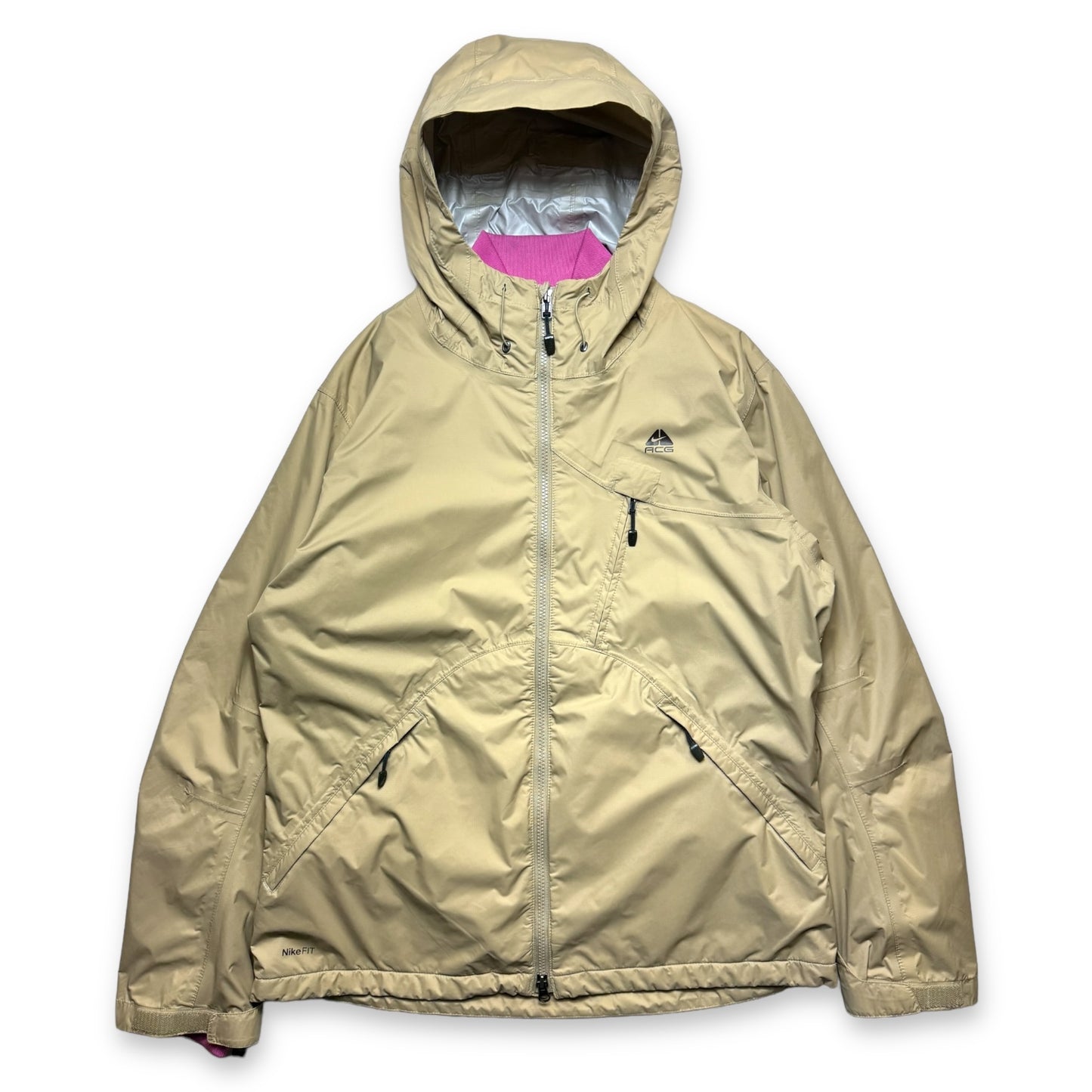 Early 2000's Nike ACG 2in1 Beige/Fluorescent Pink Tri-Pocket Jacket - Small / Medium