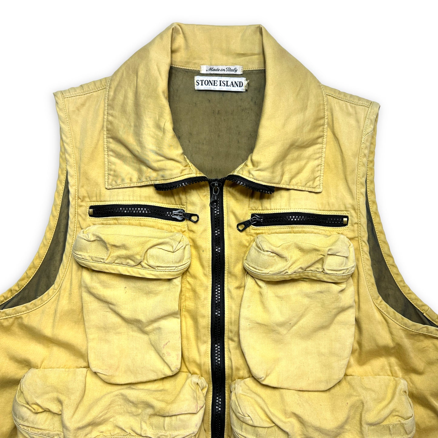 SS95’ Stone Island Honeycomb Yellow Multi Pocket Vest - Small