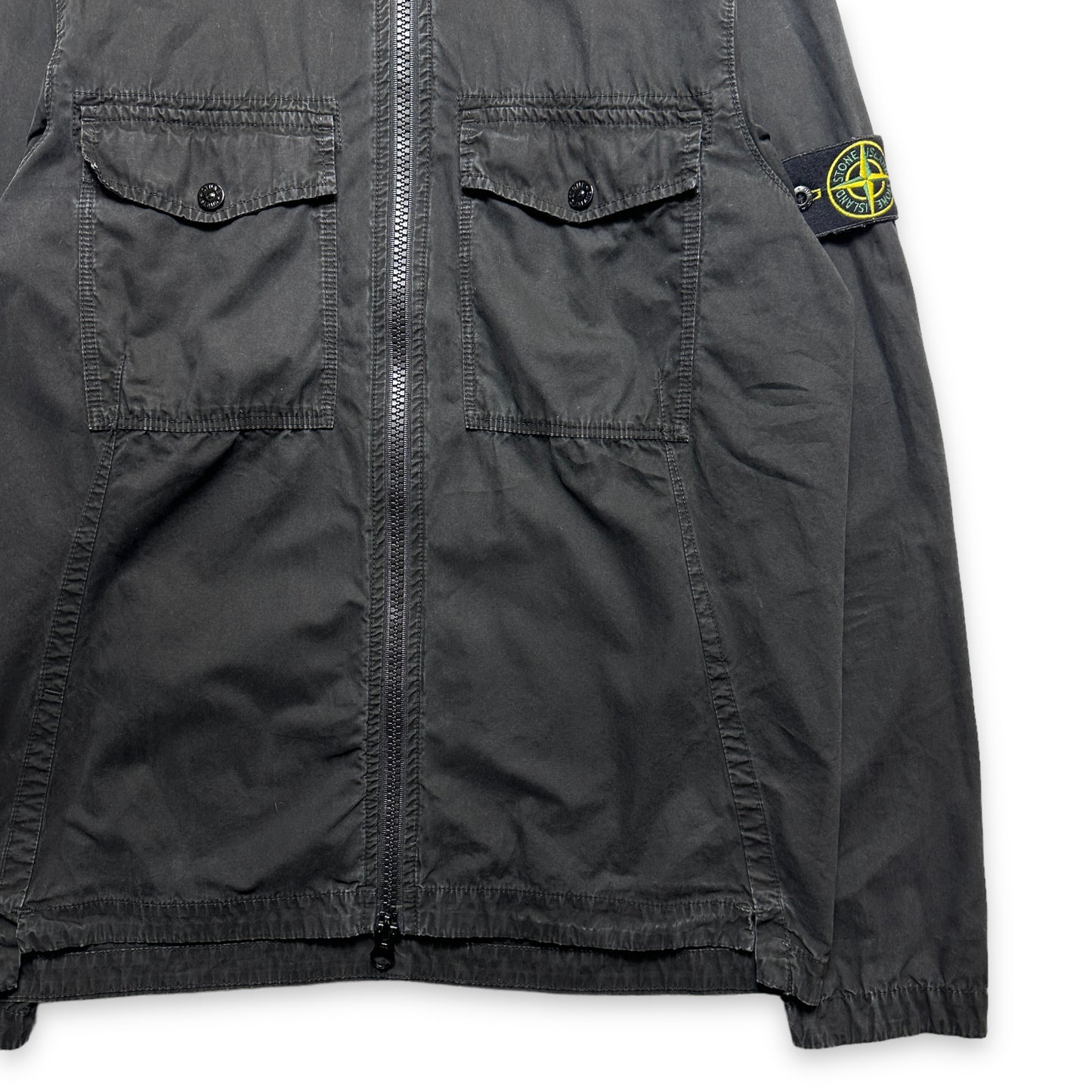 Stone Island ブラック ダブル ポケット フード付き オーバーシャツ - S