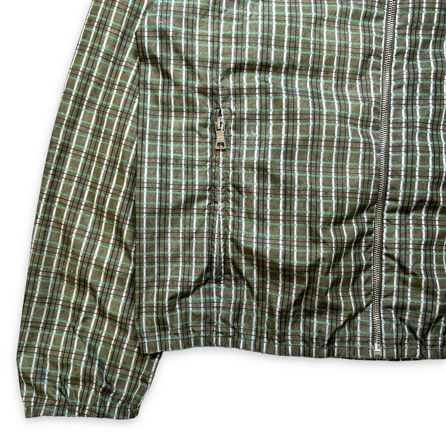 Veste à capuche Prada Nylon Plaid du début des années 2000 - Petite / Moyenne