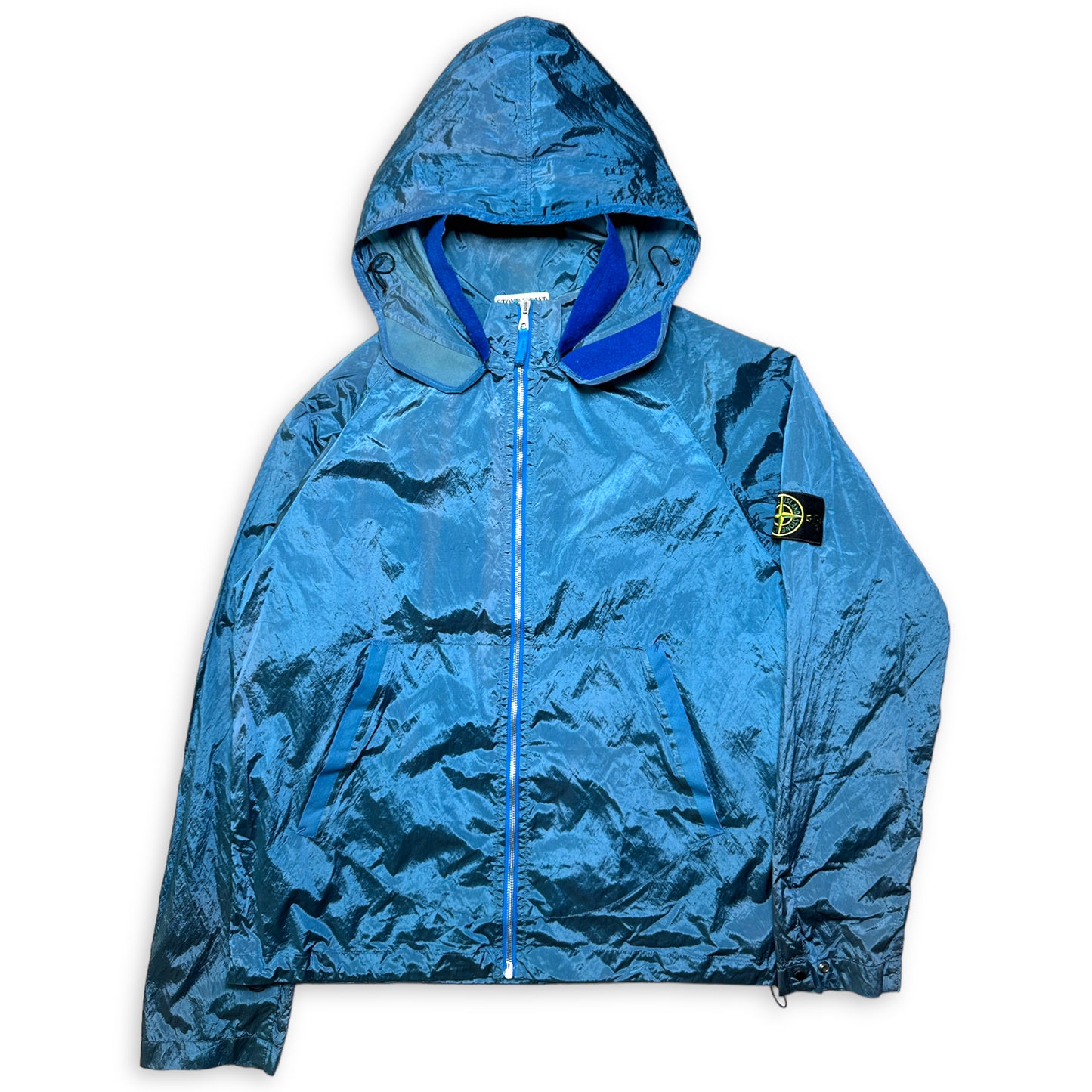 Échantillon de veste en métal en nylon à capuche bleu vif Stone Island - Moyen / Grand