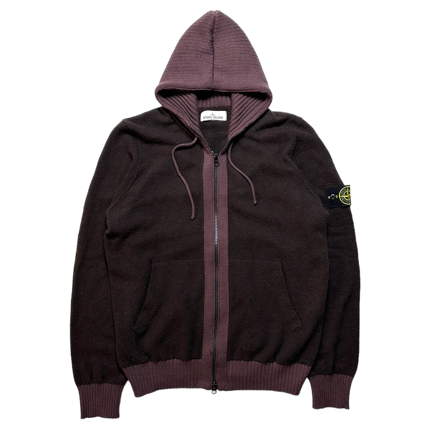 Early 2000's Stone Island Burgundy Knitted Hoodie - Medium / Large