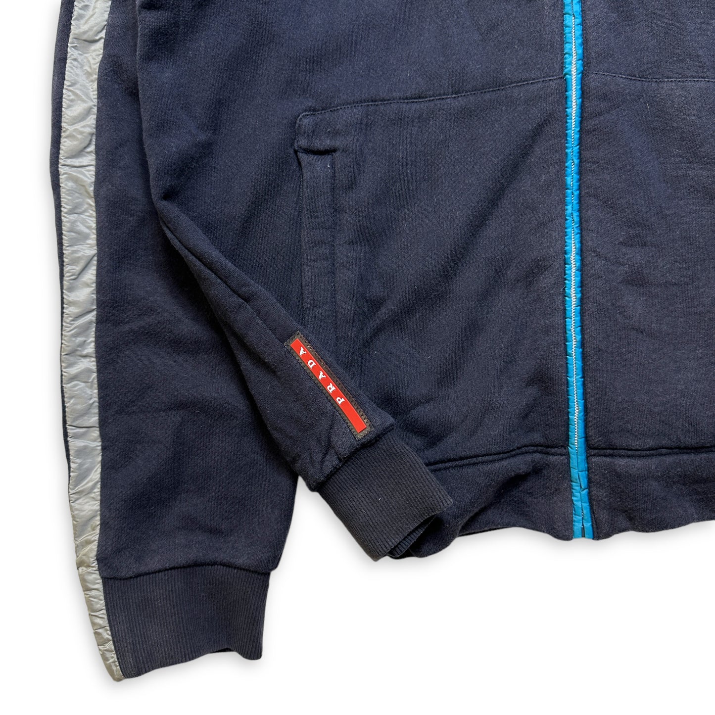 Prada Linea Rossa Nylon/Cotton Split Panel Zipped Hoodie - Medium / Large