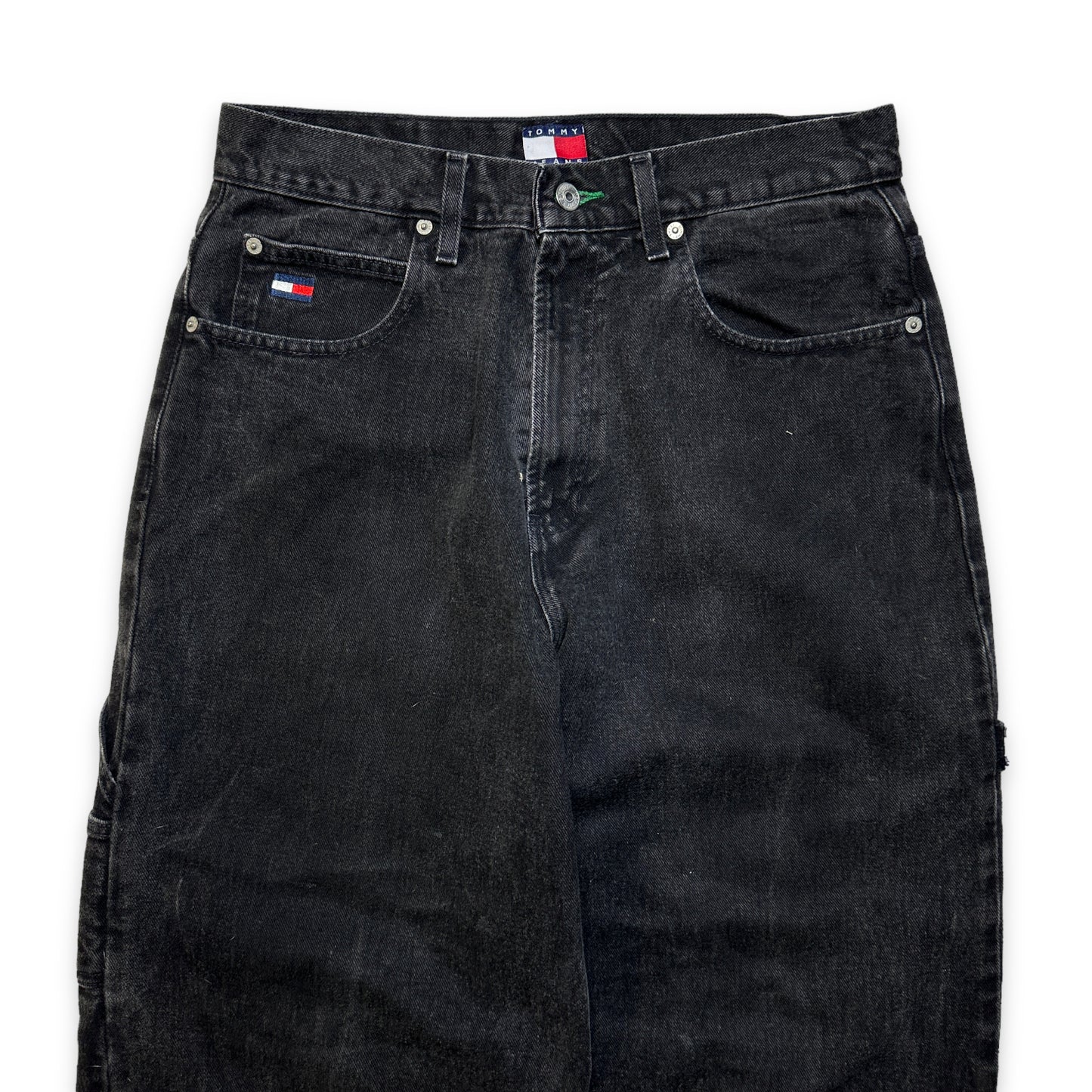 Début des années 2000 Tommy Hilfiger Washed Black Baggy Denim - Taille 32 »