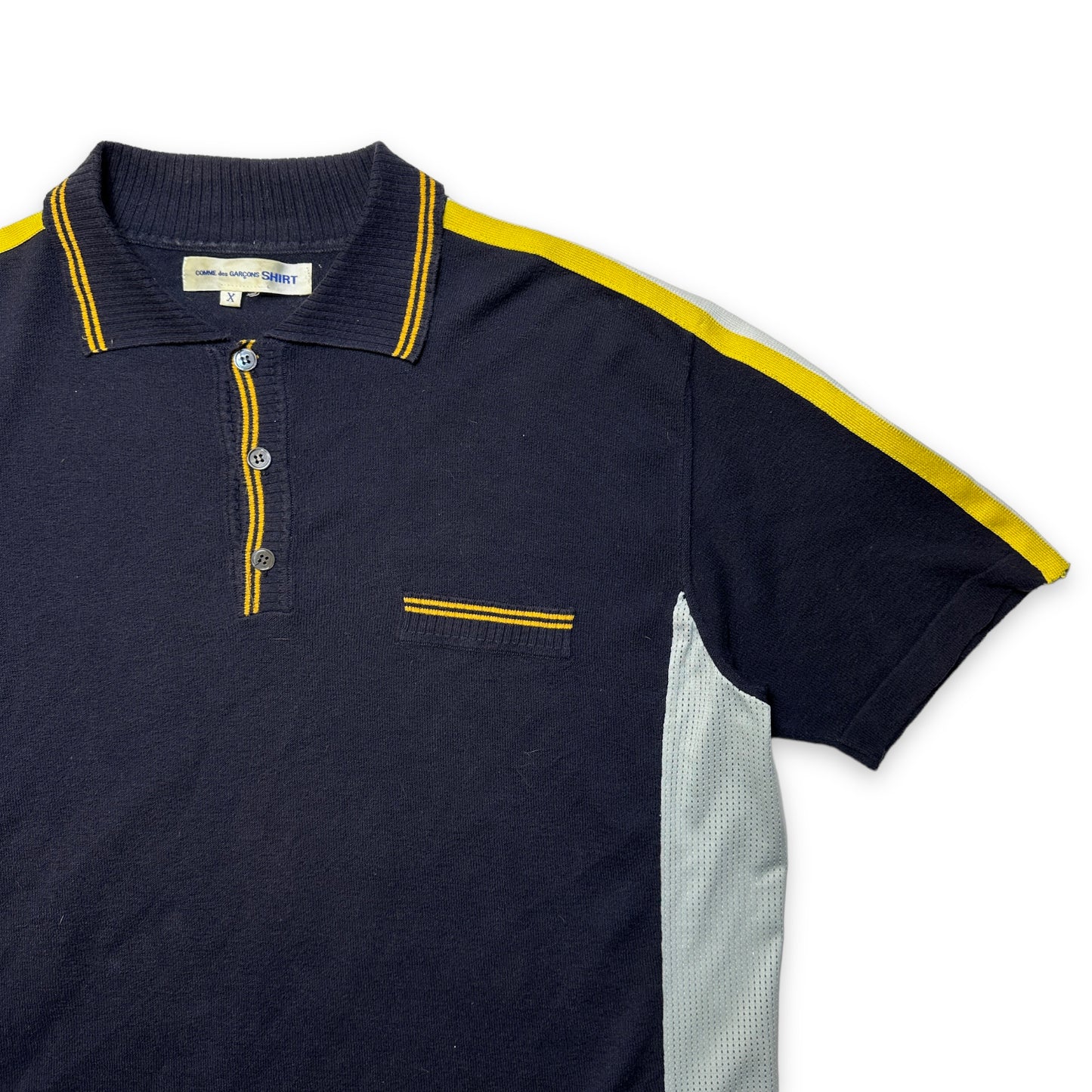 Comme Des Garcons SHIRT Panelled Knit Polo Top - Medium / Large